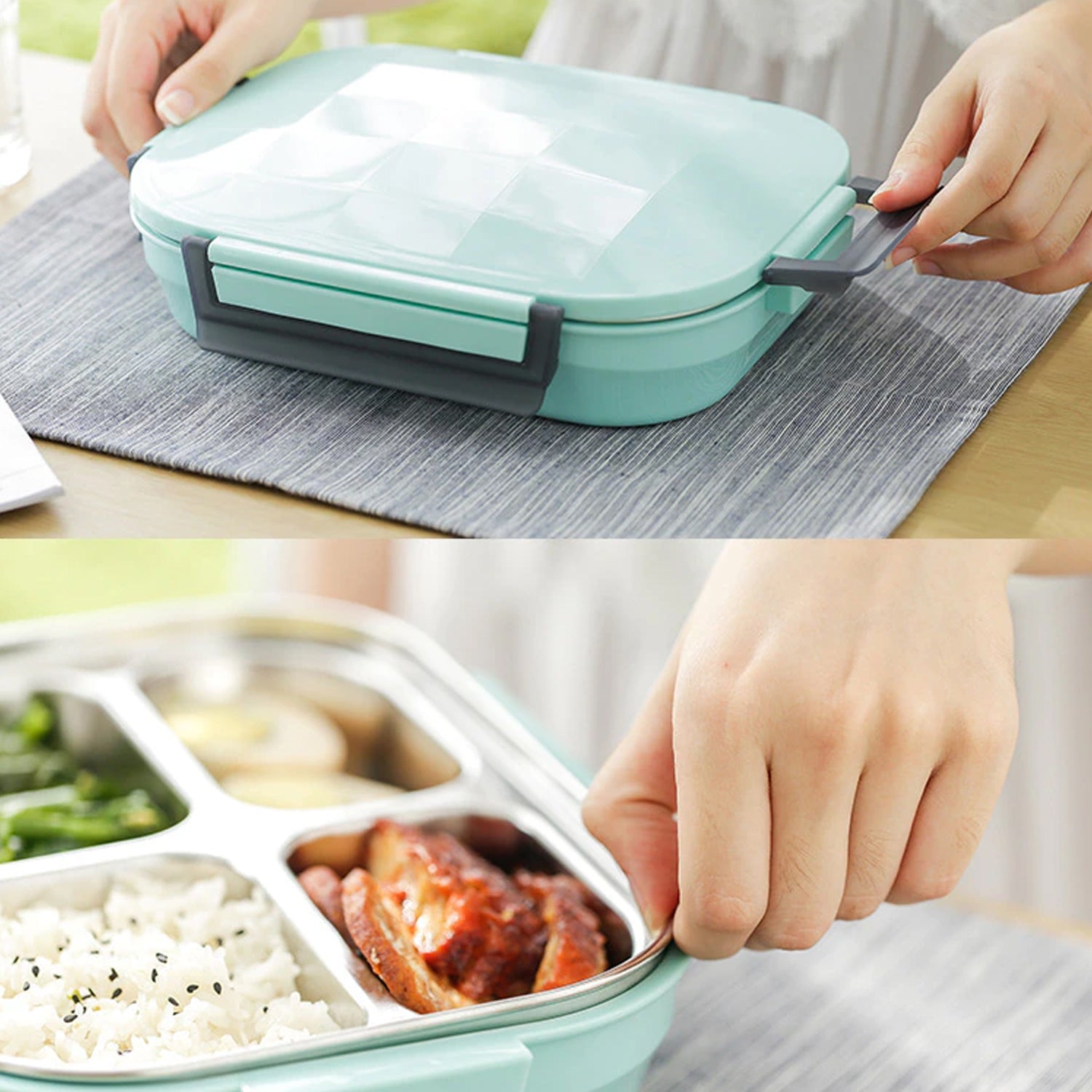 Lunch Box for Kids and adults, Stainless Steel Lunch Box with 4 Compartments.