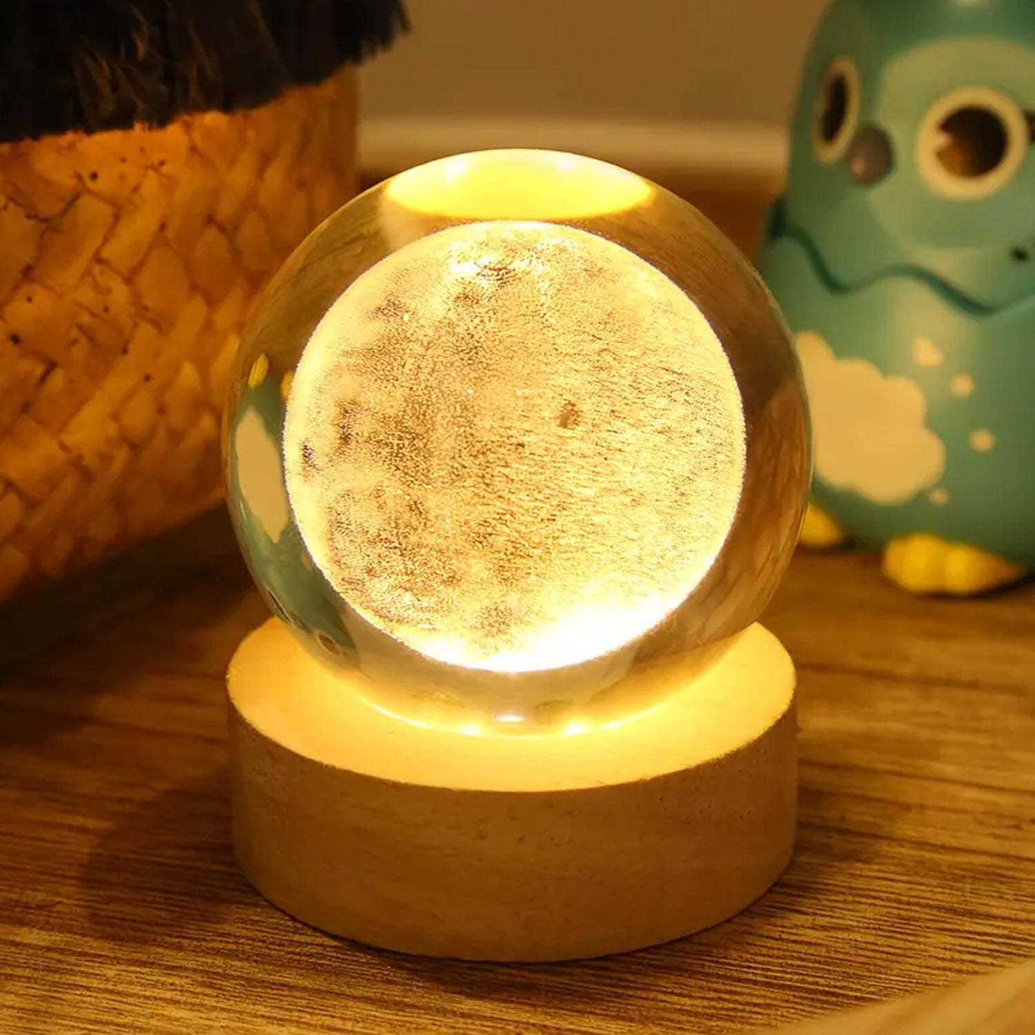 Moon 3D Crystal Ball Lamps with Base For Bedroom 3D Lamps (1 Pc)