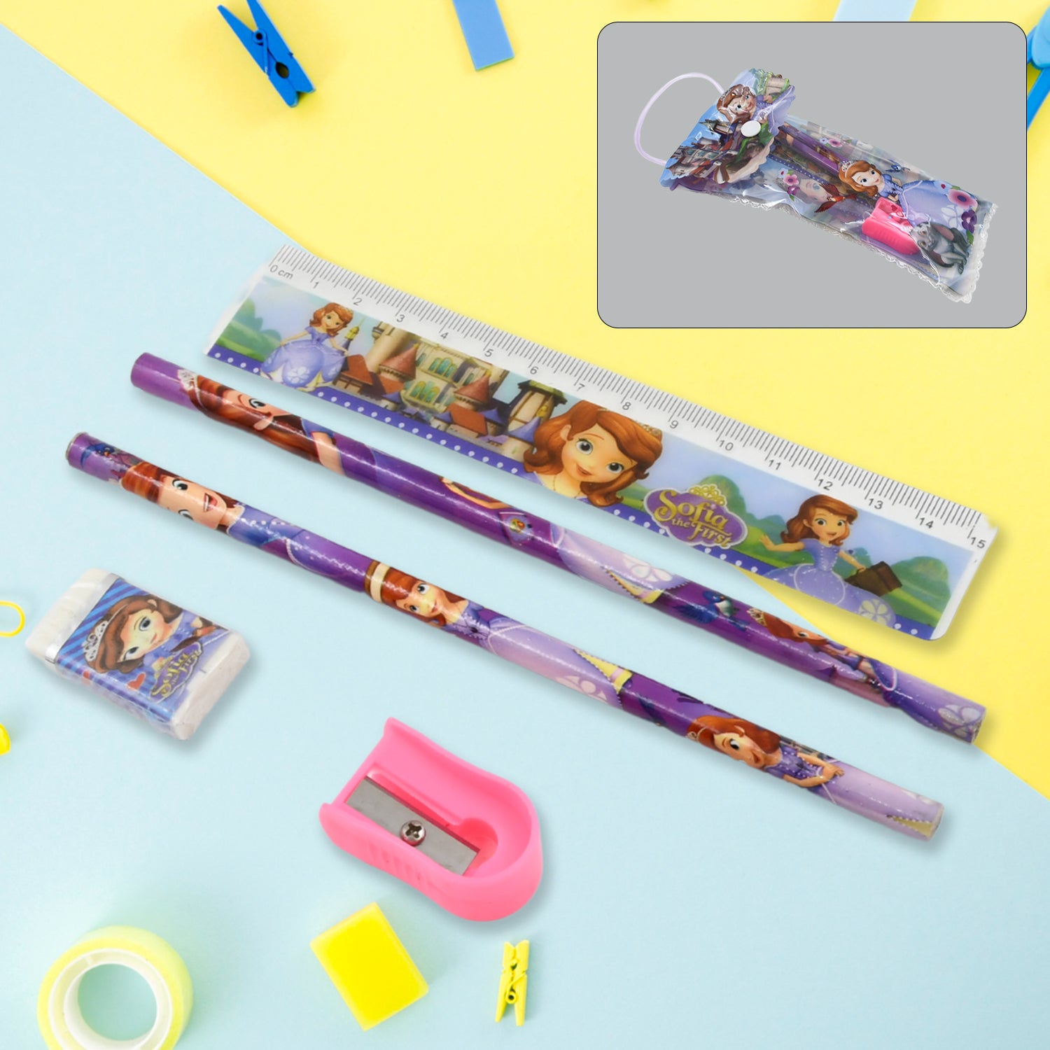 5 in 1 Mix Stationery Gift Set for Kids, Stationary Set Including 2 Pencil, Ruler, Rubber, Pencil Sharpener, School, Office Product Gift (5 Pcs Set)