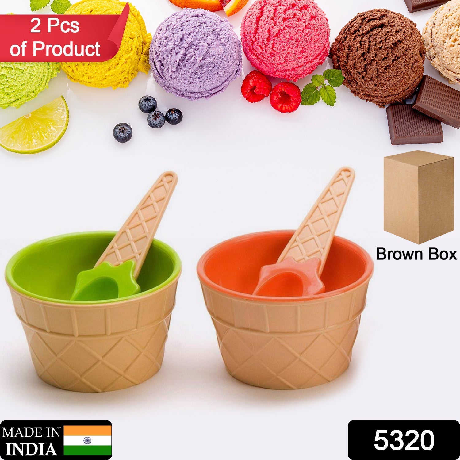 Ice-Cream Waffle Spoon Bowel Cup Set | Premium ice Cream Set | Ice-Cream Bowel with Spoon | 2 units Couple Bowl Set | Brown Box