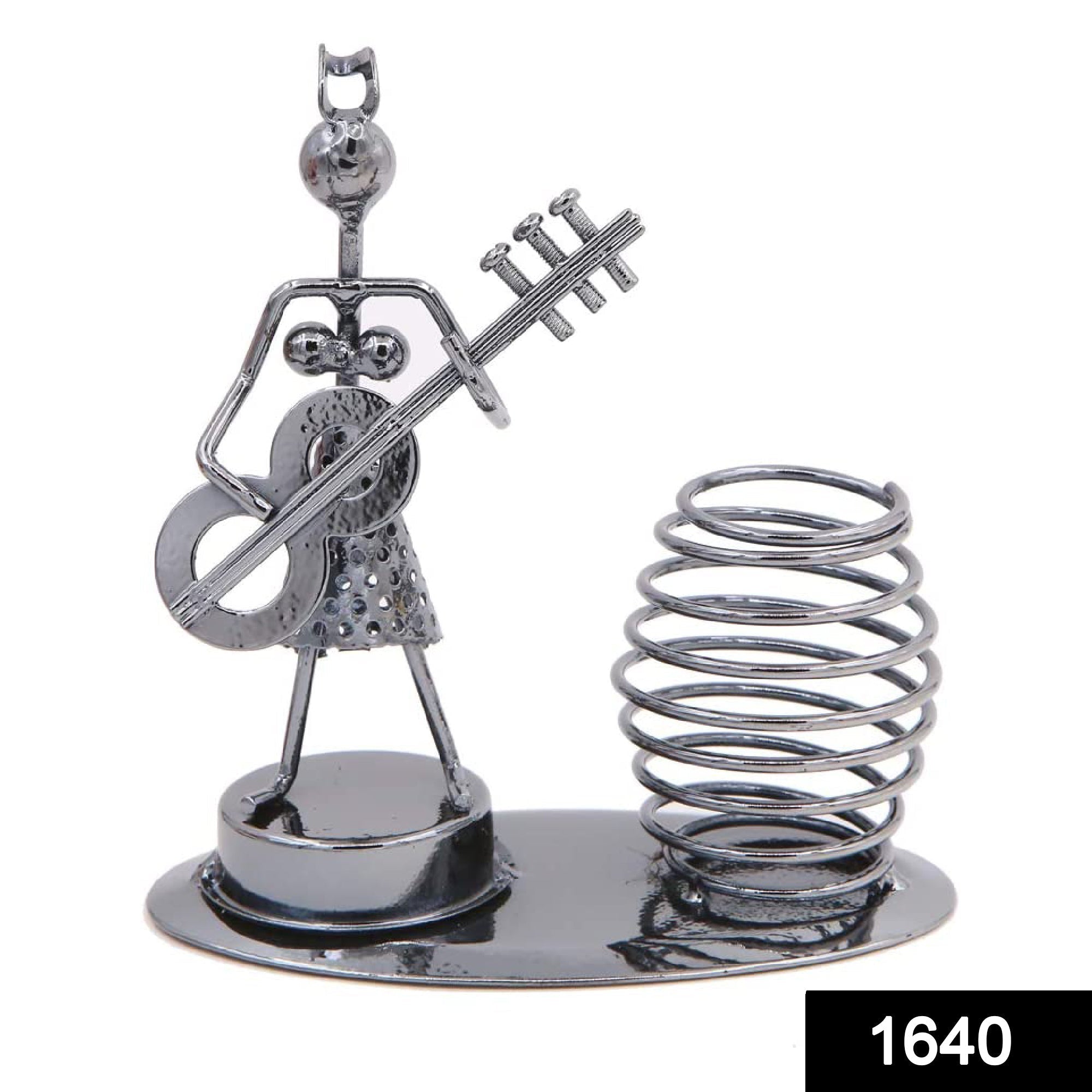 Girl Musician Playing Bass Guitar Pen Stand Showpiece