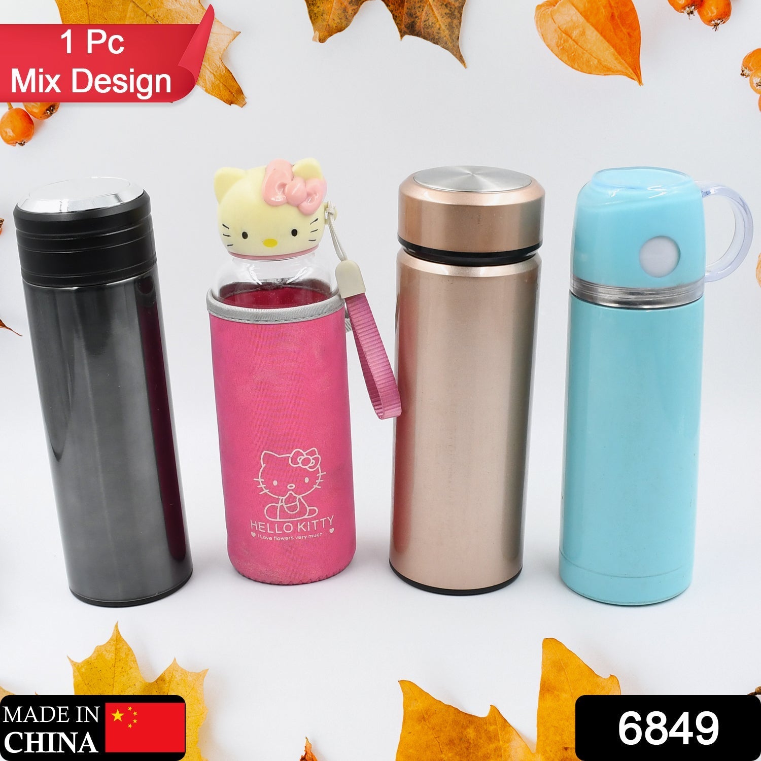 Mix Size and Design Stainless Steel Vacuum Bottle with Cup Lid â€“ Thermos for Hot & Cold Drinks or Food-Thermos for Travel (1pc)