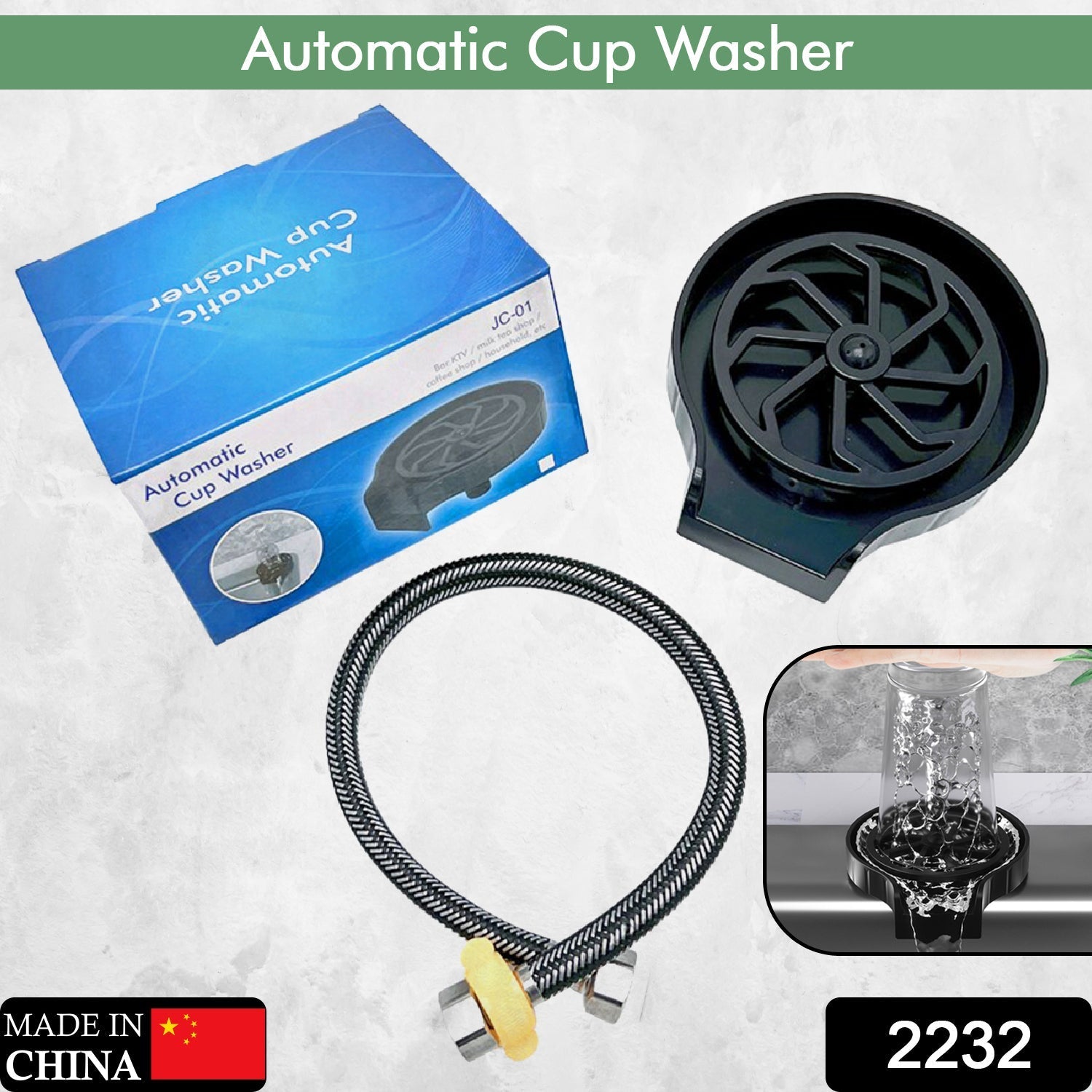 Automatic Cup Washer or Glass Rinser for Kitchen Sink, Black Kitchen Sink Cleaning Spray Cup Washer, Bar Glass Washer.