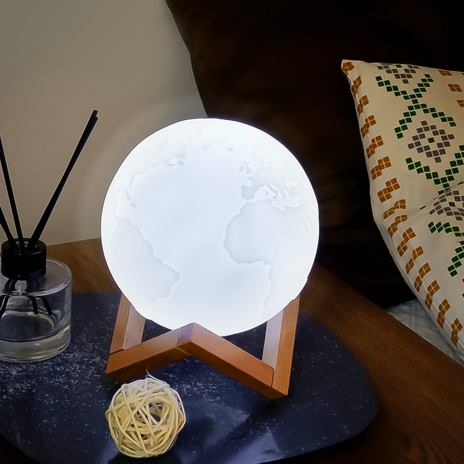 3D Moon Night Lamp with Stand (Color Box /  White & Yellow Light / 1 Pc)