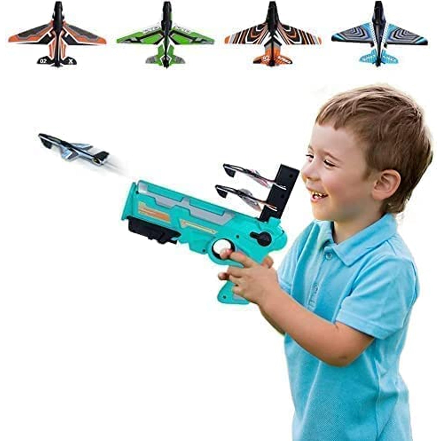 Airplane Launcher Gun Toy with Foam Glider Planes, Outdoor Games for Children, Best Aeroplane Toys for Kids, Air Battle Gun Toys  ( 5 Plane Include )