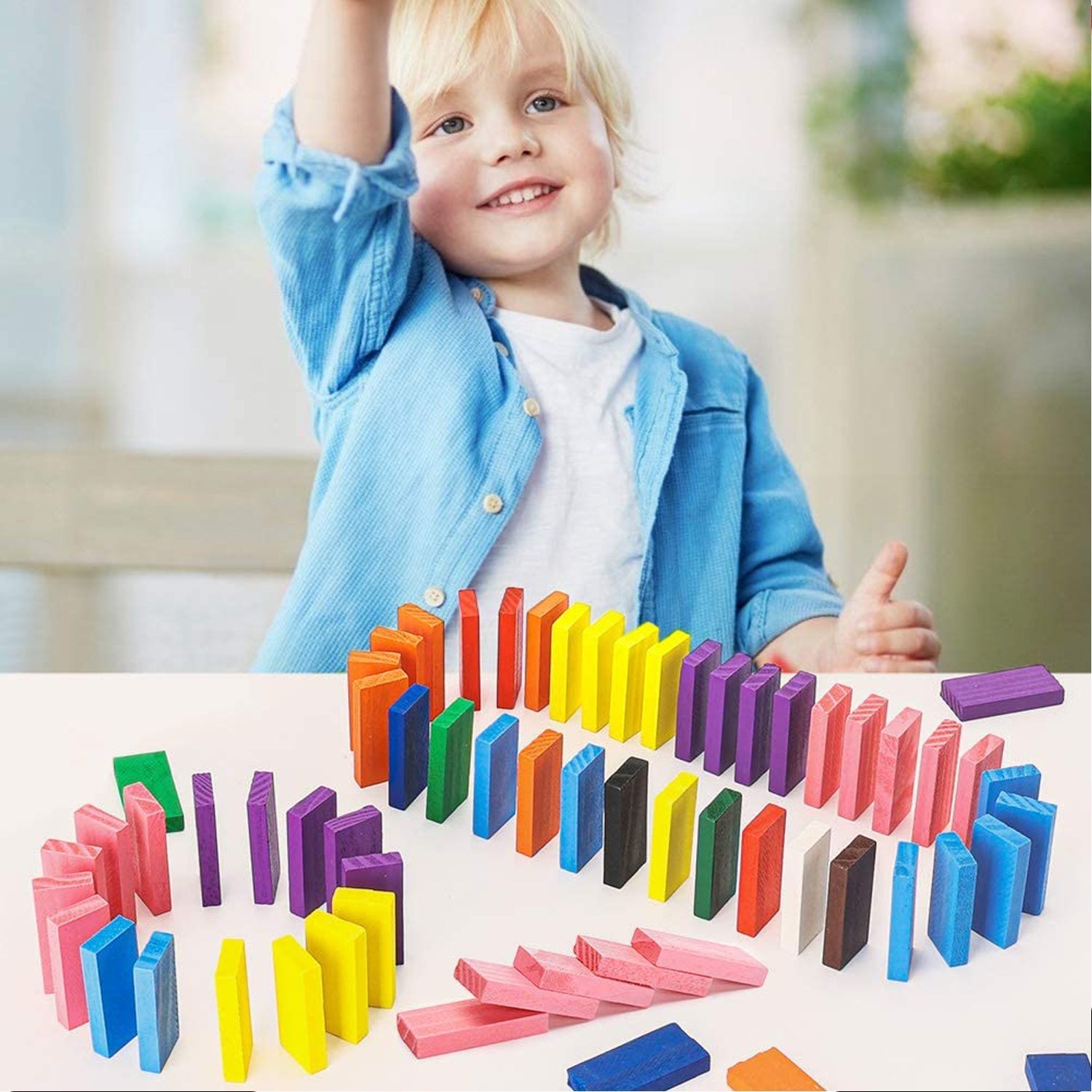 100PC DOMINO BLOCKS SET MULTICOLOR WOODEN TOY BUILDING INDOOR GAME TOY