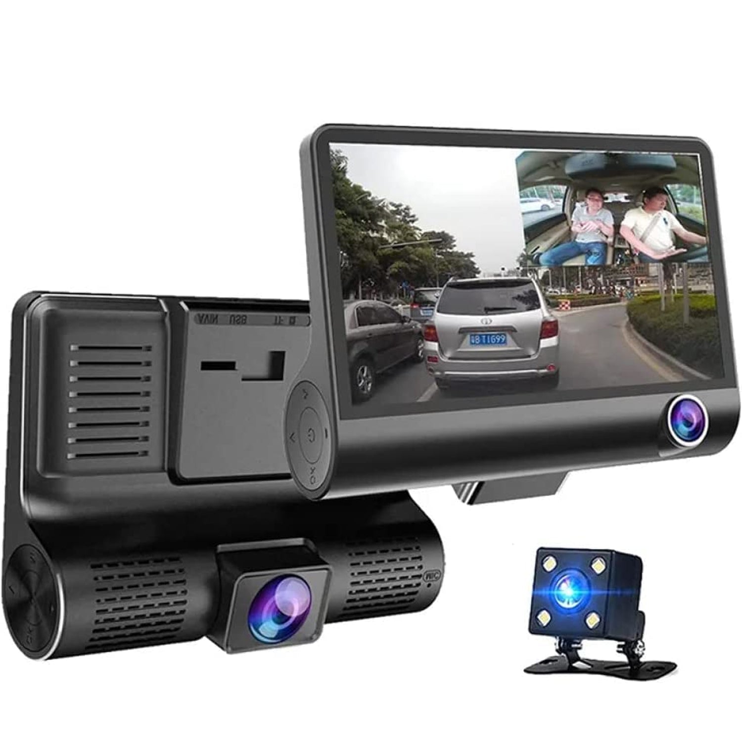 Dual Car DVR Dashboard Full HD Front and Rear Camera for Cars, Loop Recording, 4 HD Display, G-Sensor, Recording (1 Pc)