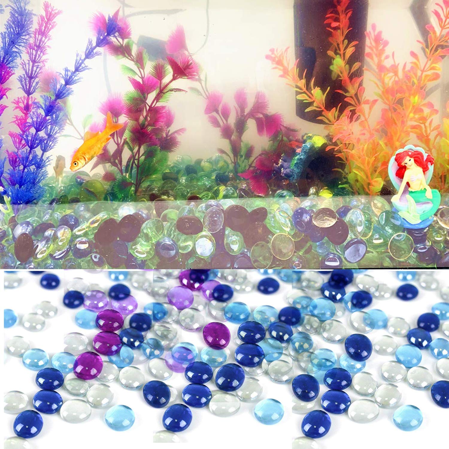 Glass Gem Stone, Flat Round Marbles Pebbles for Vase Fillers, Attractive pebbles for Aquarium Fish Tank.