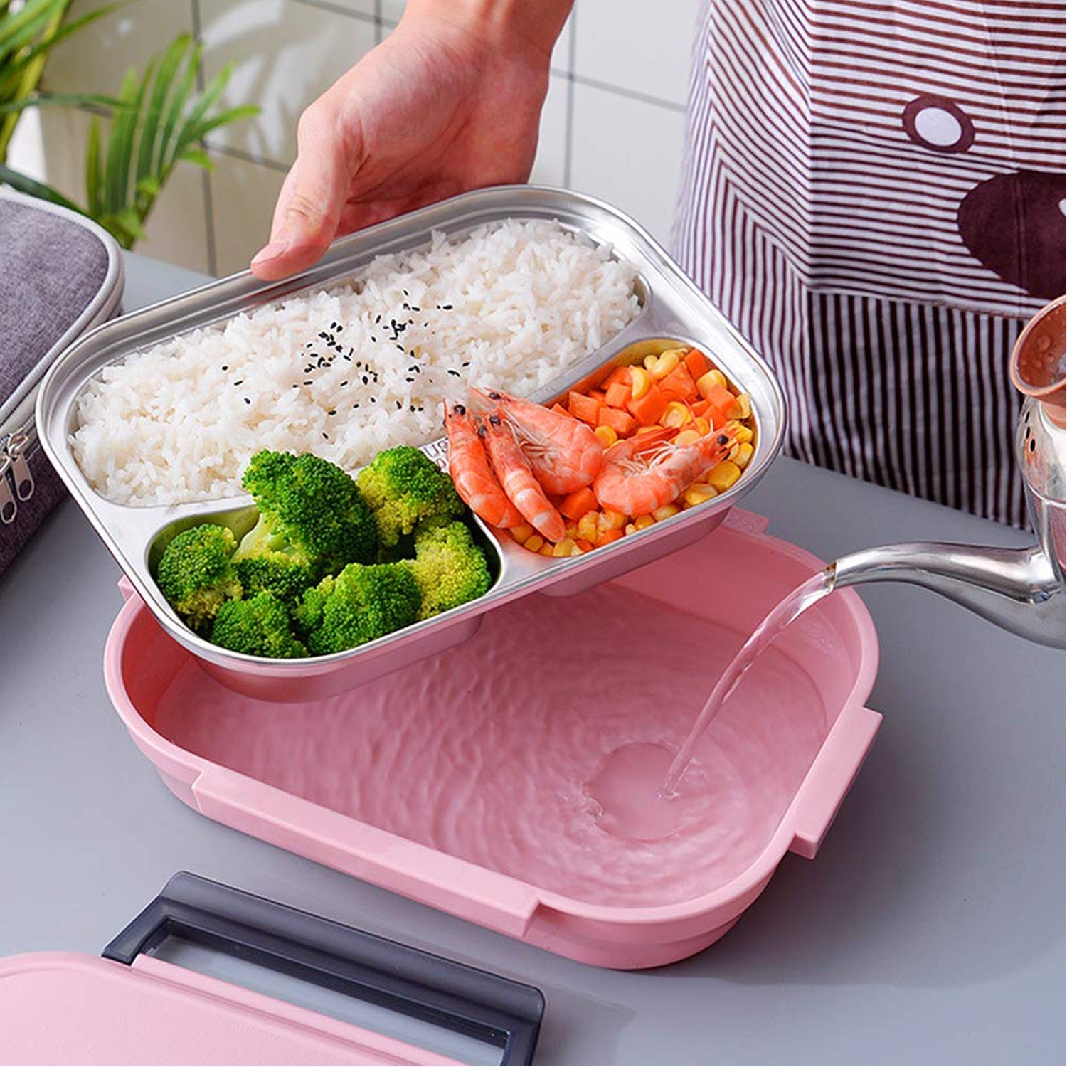 Lunch Box for Kids and adults, Stainless Steel Lunch Box with 3 Compartments.