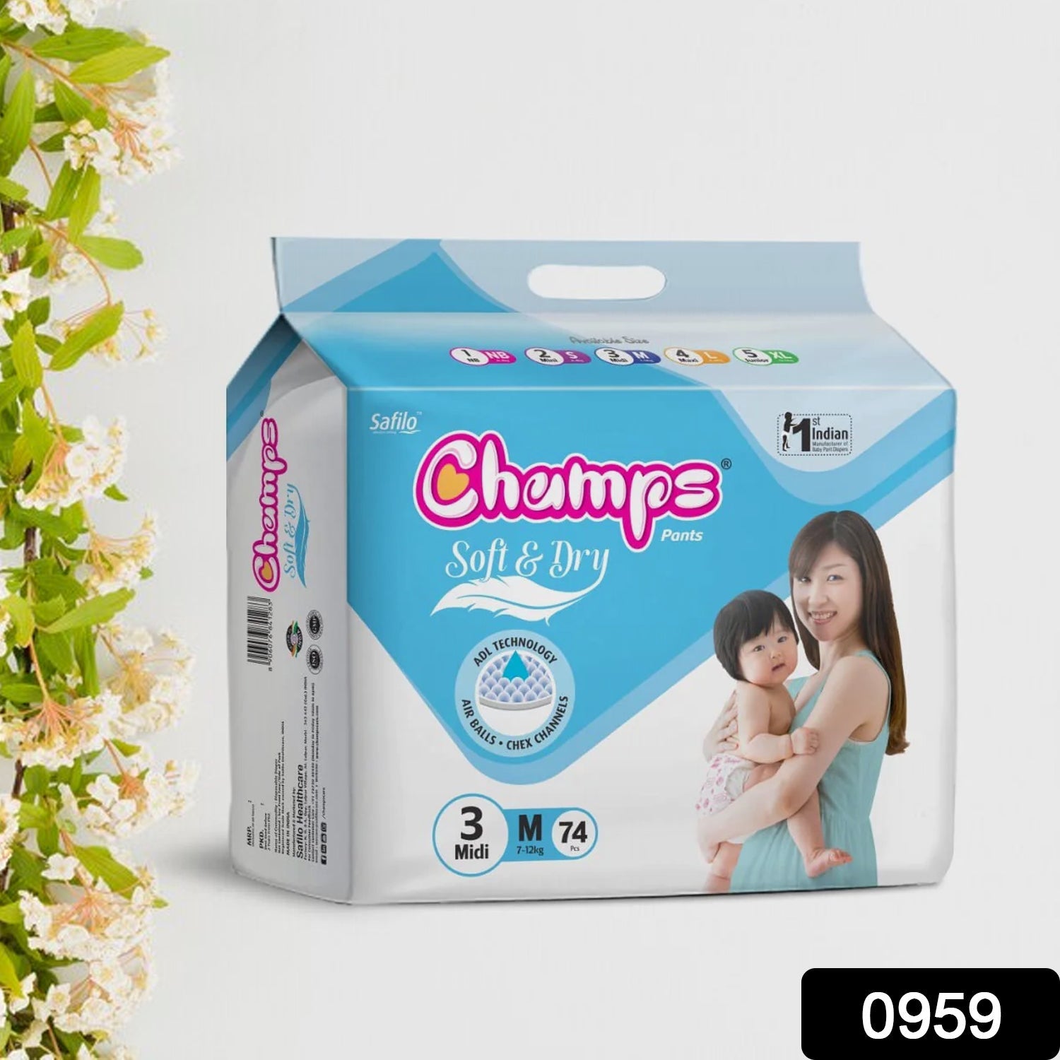 Champs Soft and Dry Baby Diaper Pants 74 Pcs (Medium Size M74)