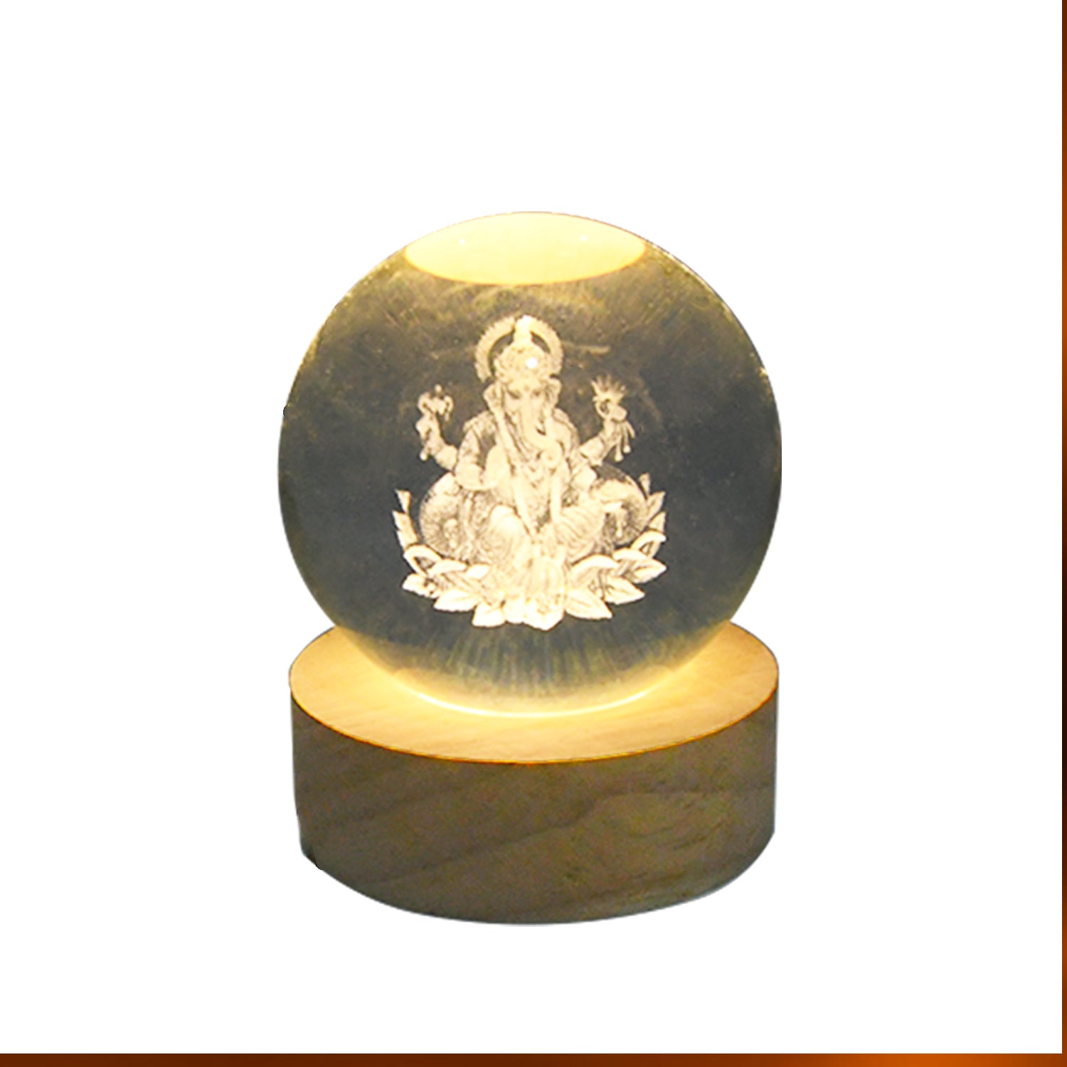 Ganpati 3D Crystal Ball lamps With Wood Base