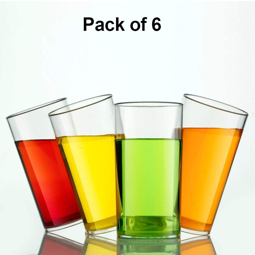 Heavy unbreakable Stylish Plastic Clear look fully Transparent Glasses Set 330ml (6pcs)