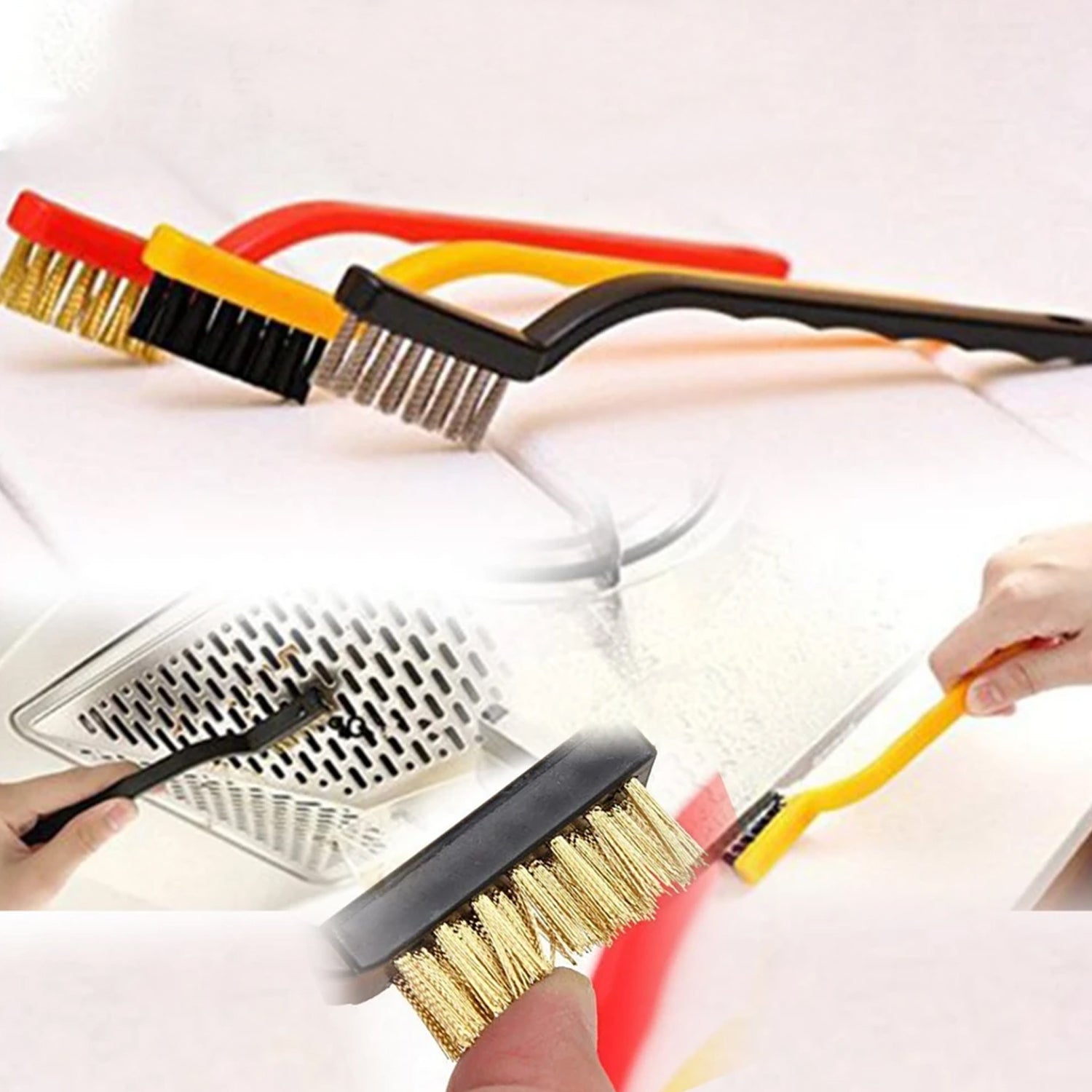 '-3 Pc Mini Wire Brush Set (Brass, Nylon, Stainless Steel Bristles)