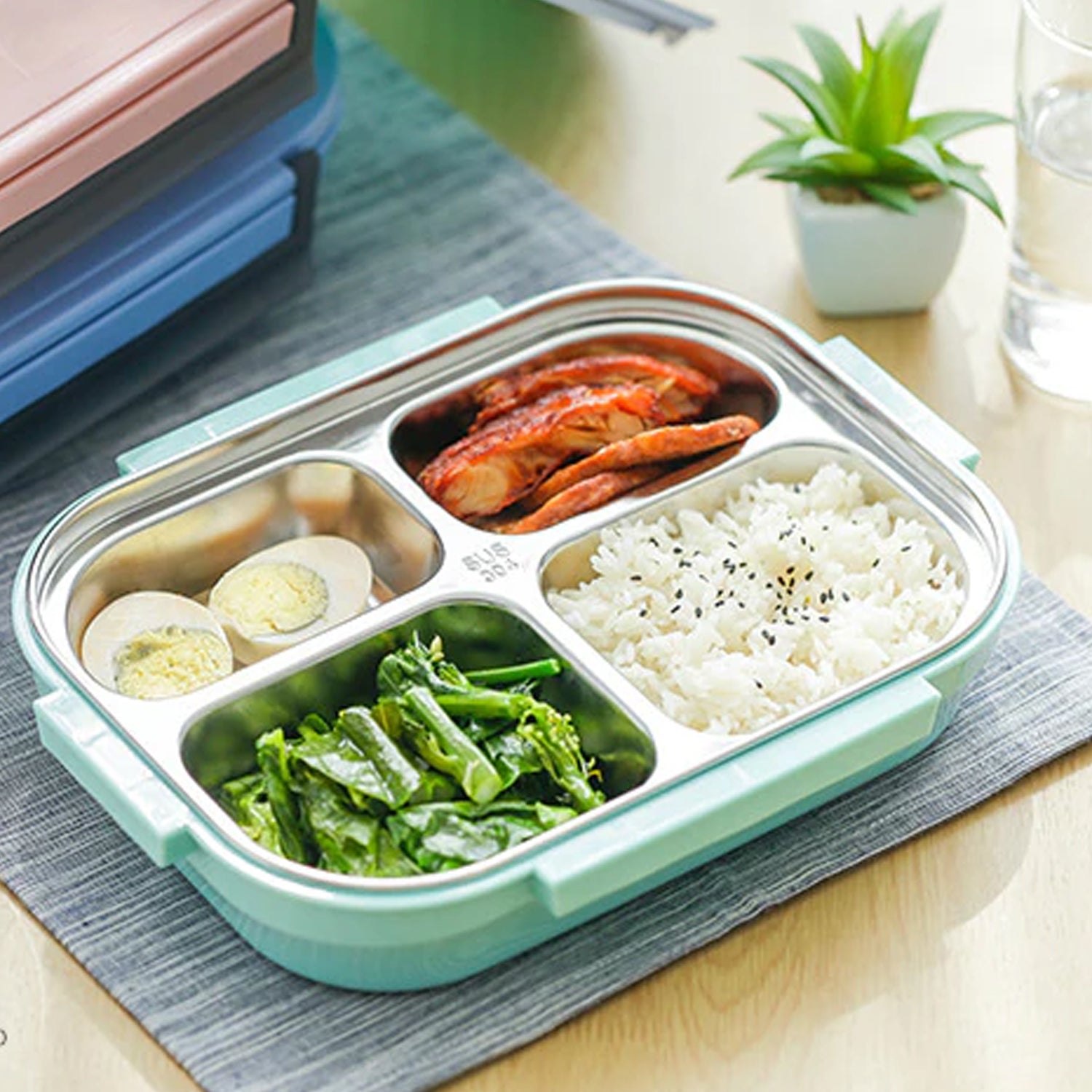 White Transparent 4 Compartment Lunch Box for Kids and adults, Stainless Steel Lunch Box with 4 Compartments.