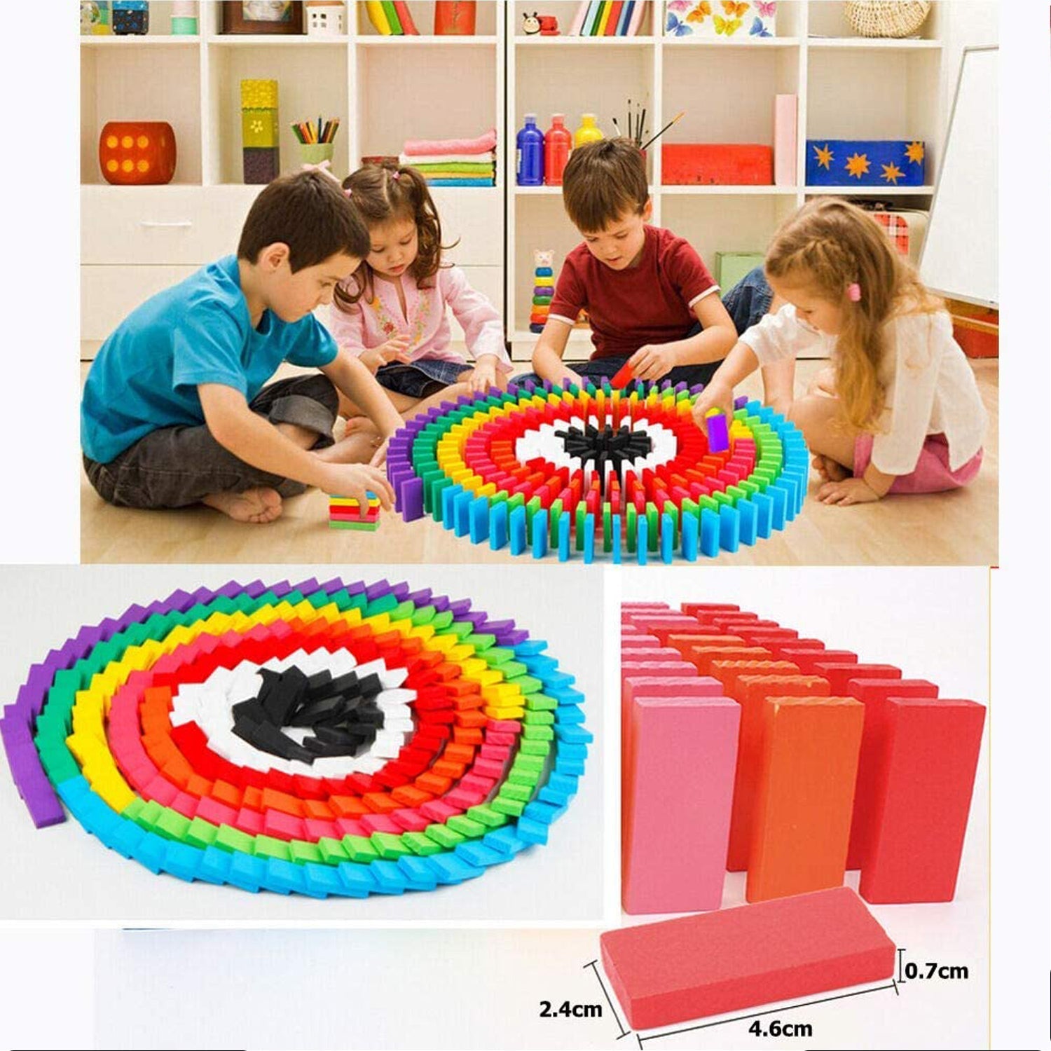 100PC DOMINO BLOCKS SET MULTICOLOR WOODEN TOY BUILDING INDOOR GAME TOY