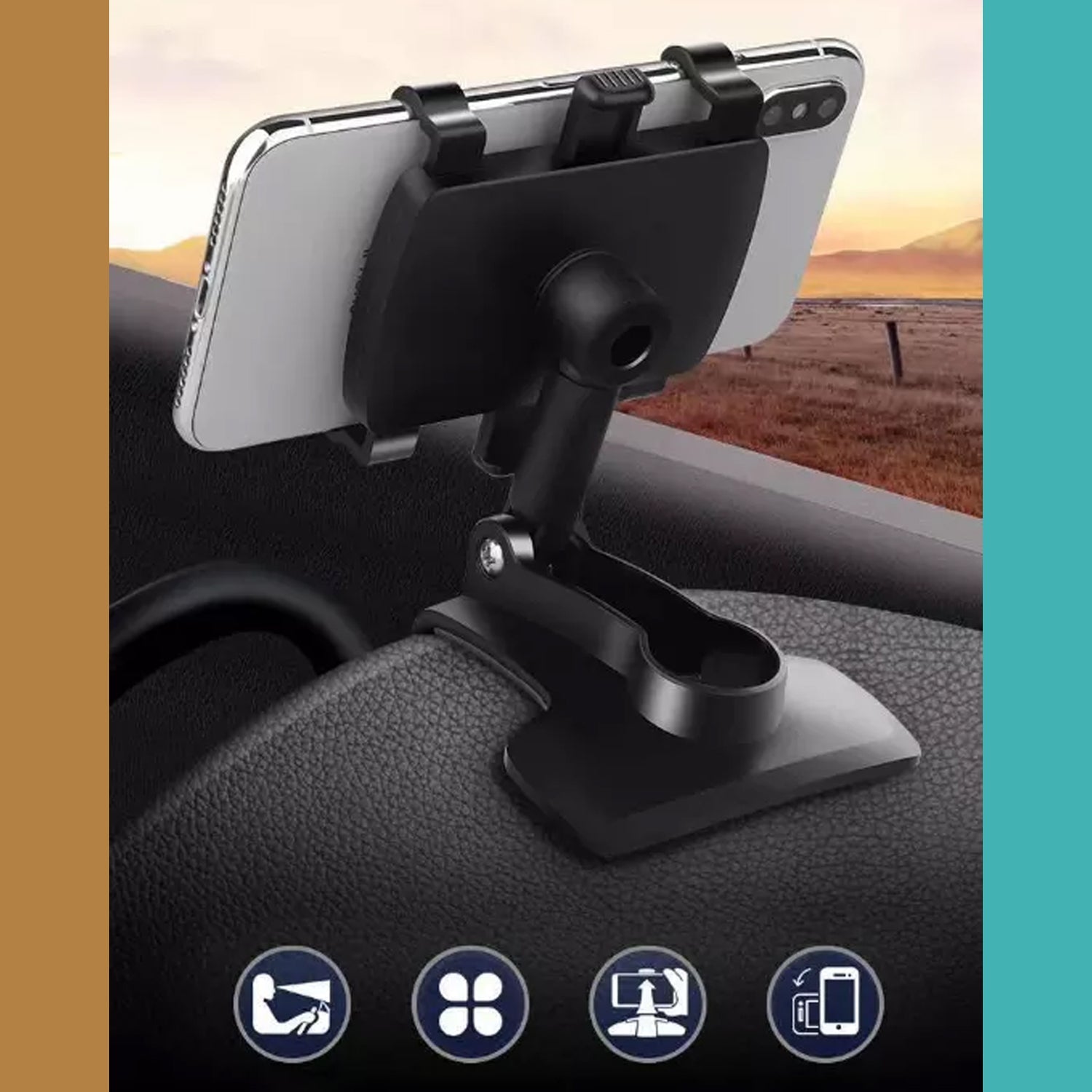 Car Mobile Phone Holder Mount Stand with 180 Degree. Stable One Hand Operational Compatible with Car Dashboard.