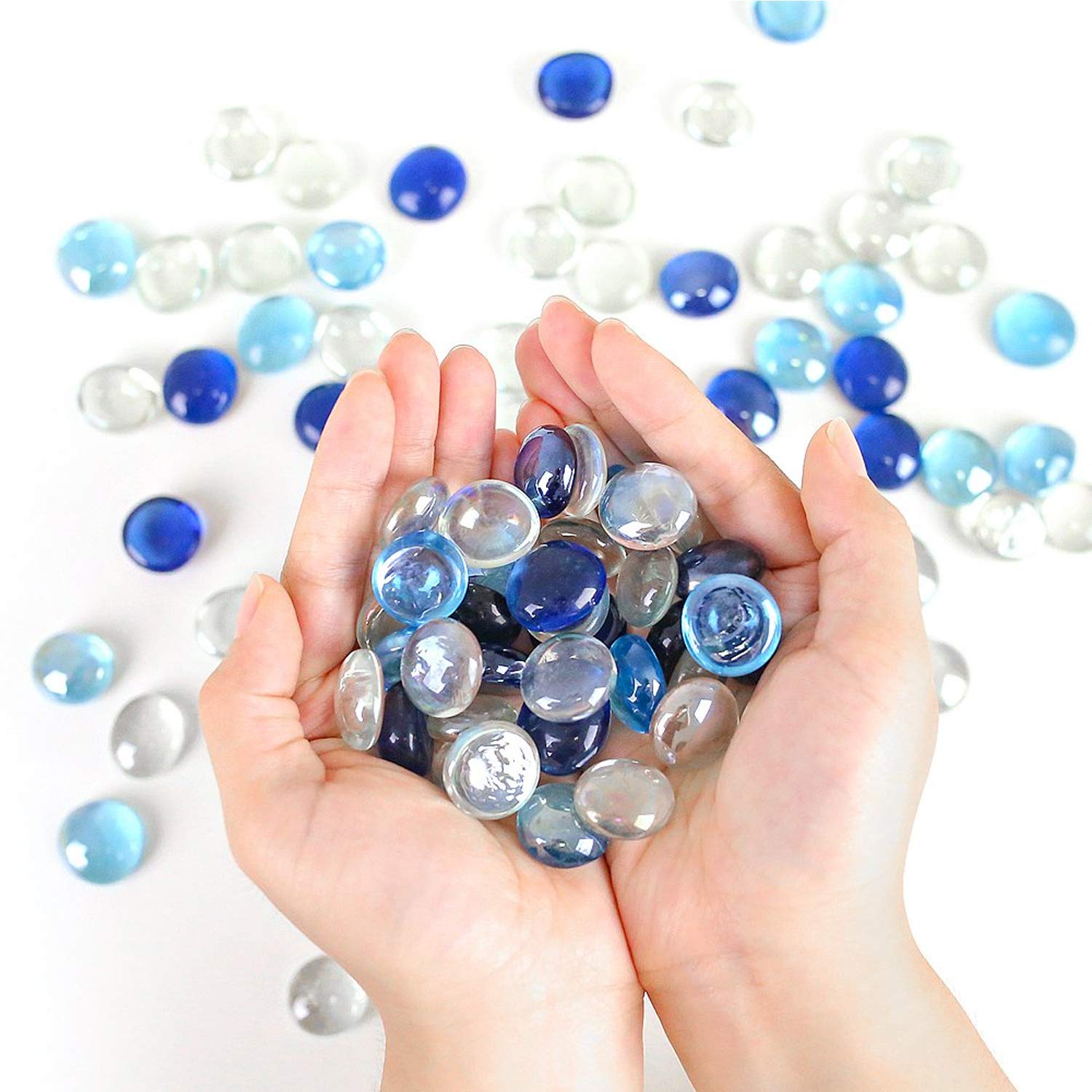 Glass Gem Stone, Flat Round Marbles Pebbles for Vase Fillers, Attractive pebbles for Aquarium Fish Tank.