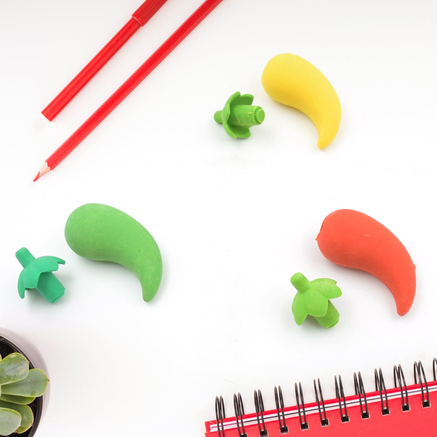 3D Fancy & Stylish Colorful Chili Shape Erasers, Mini Eraser Creative Cute Novelty Eraser for Children Eraser Set for Return Gift, Birthday Party, School Prize, (3 pc Set)