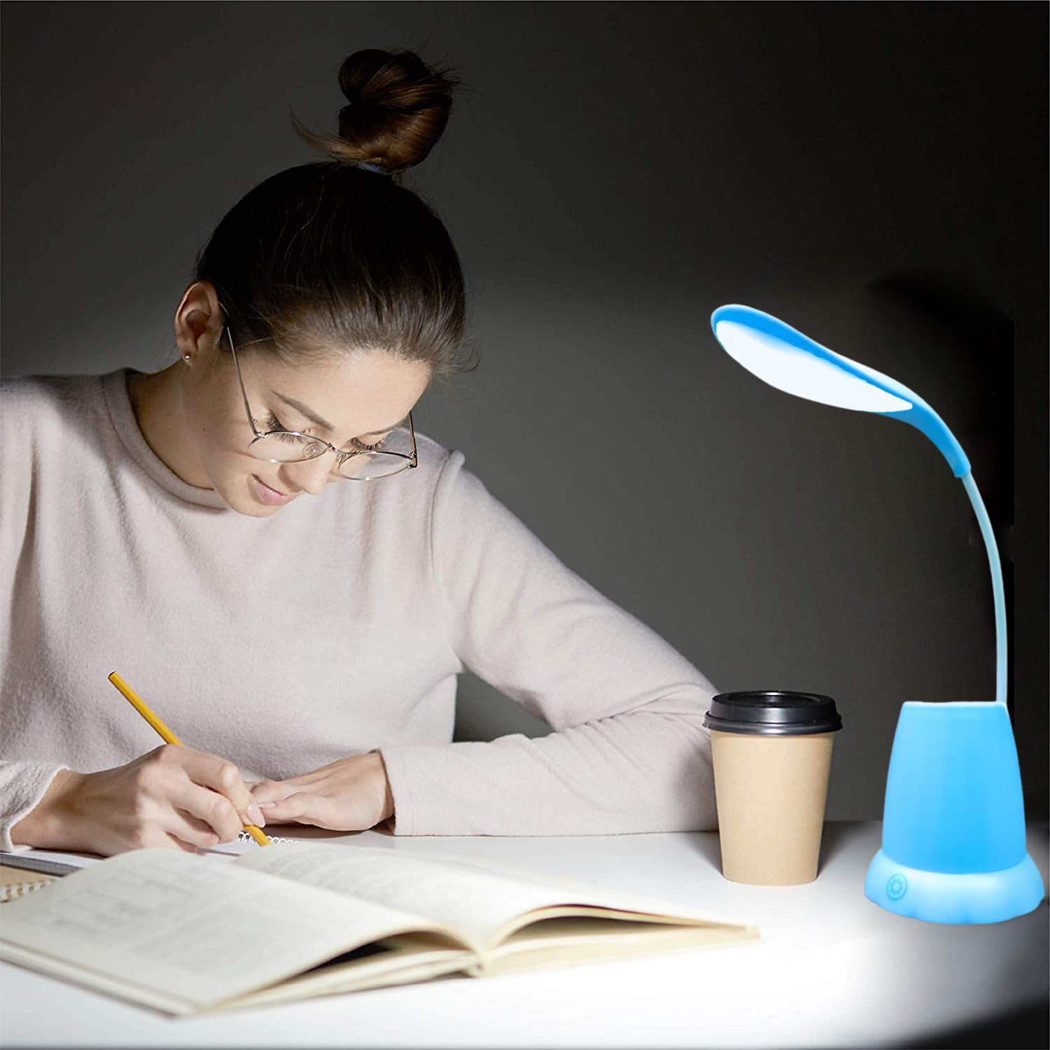 Desk Lamp with Pen Holder Table Lamp with Pencil Stand for Home Office