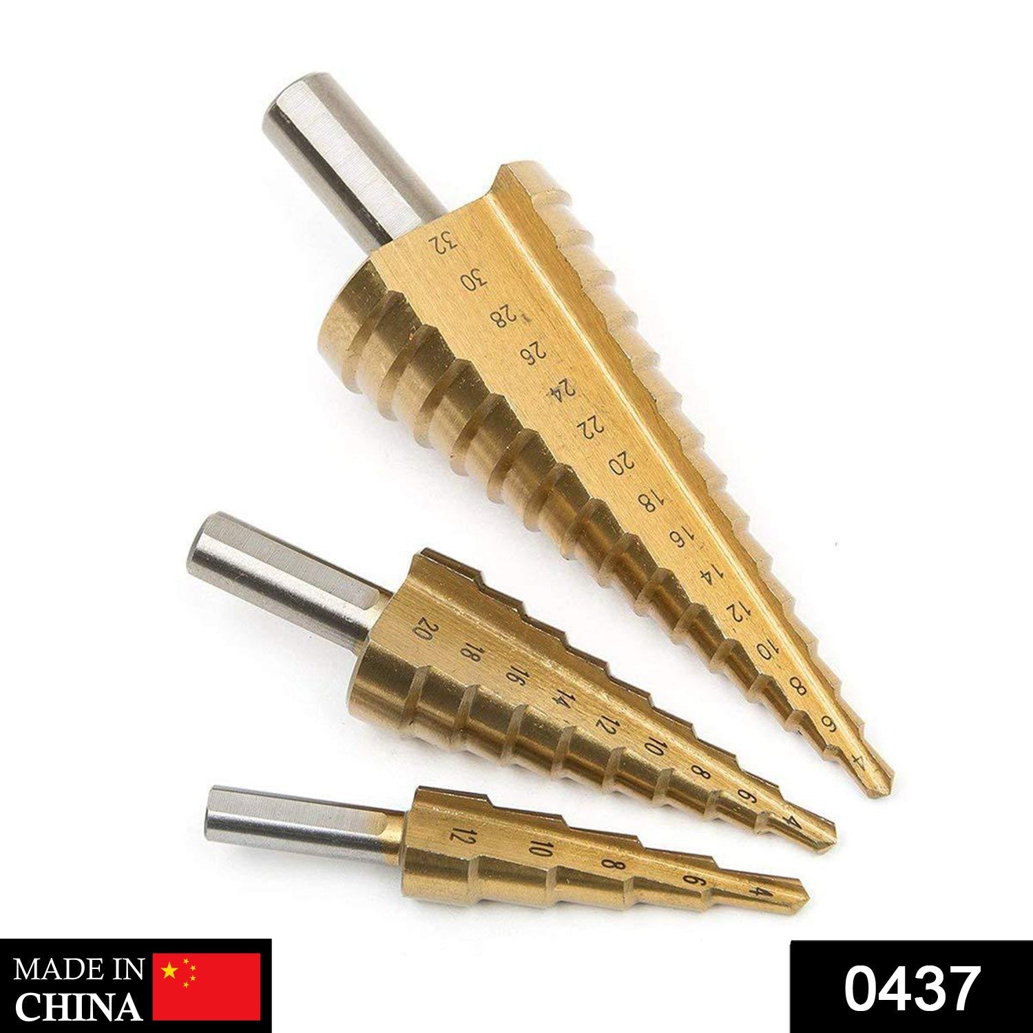 '-3X Large HSS Steel Step Cone Drill Titanium Bit Set Hole Cutter (4-32, 4-20, 4-12mm)