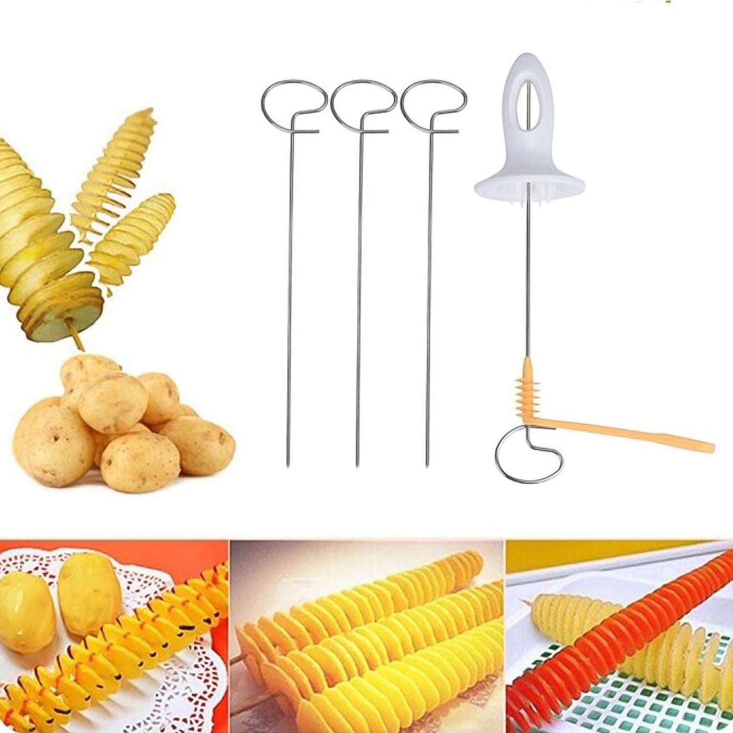 1 Set Potato Spiral Cutter, Potato Twister (4 Spits)