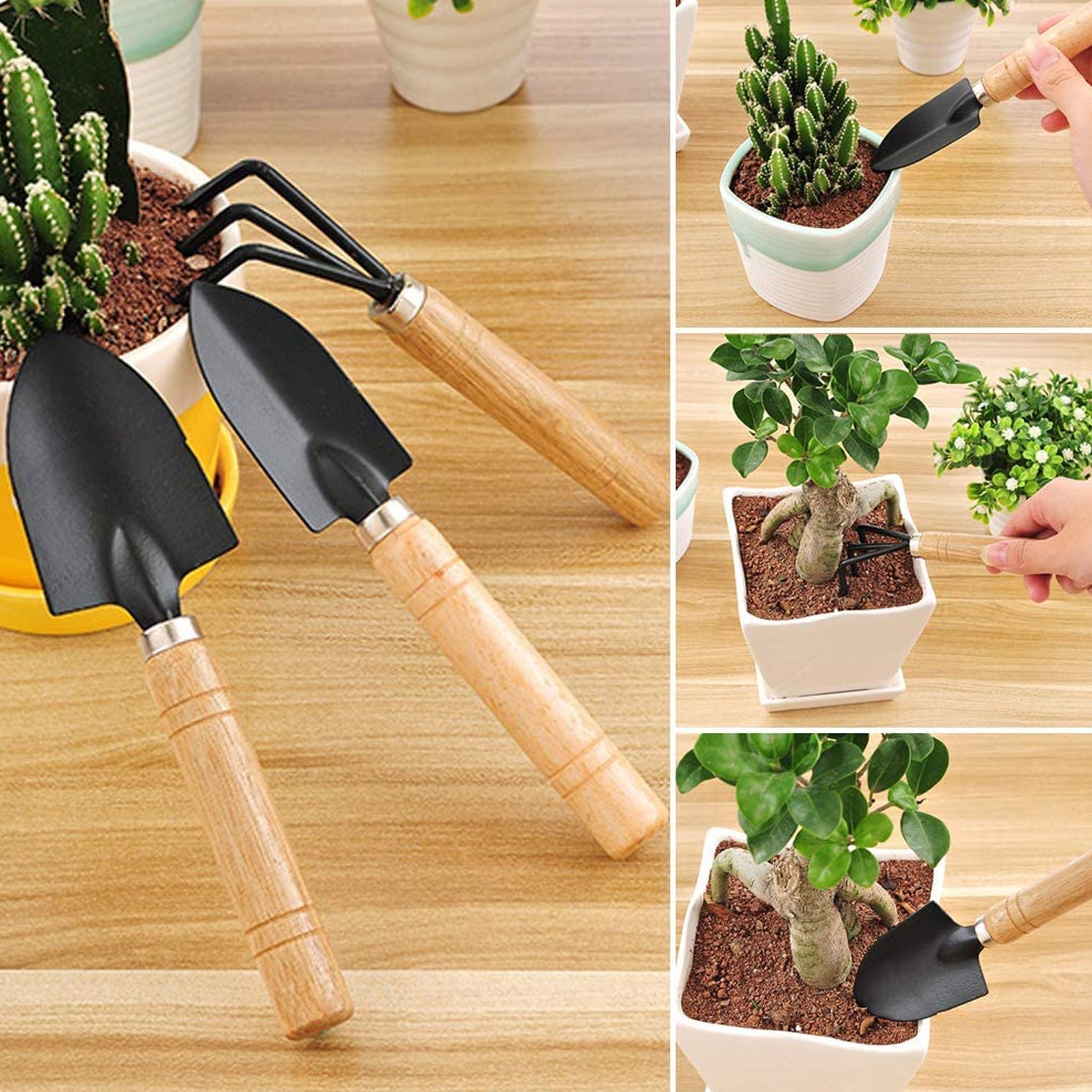 Small sized Hand Cultivator, Small Trowel, Garden Fork (Set of 3)