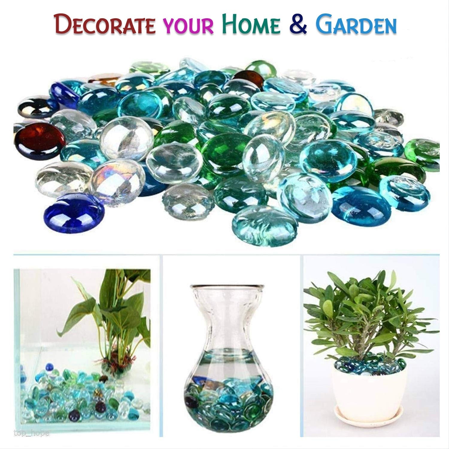 Glass Gem Stone, Flat Round Marbles Pebbles for Vase Fillers, Attractive pebbles for Aquarium Fish Tank.