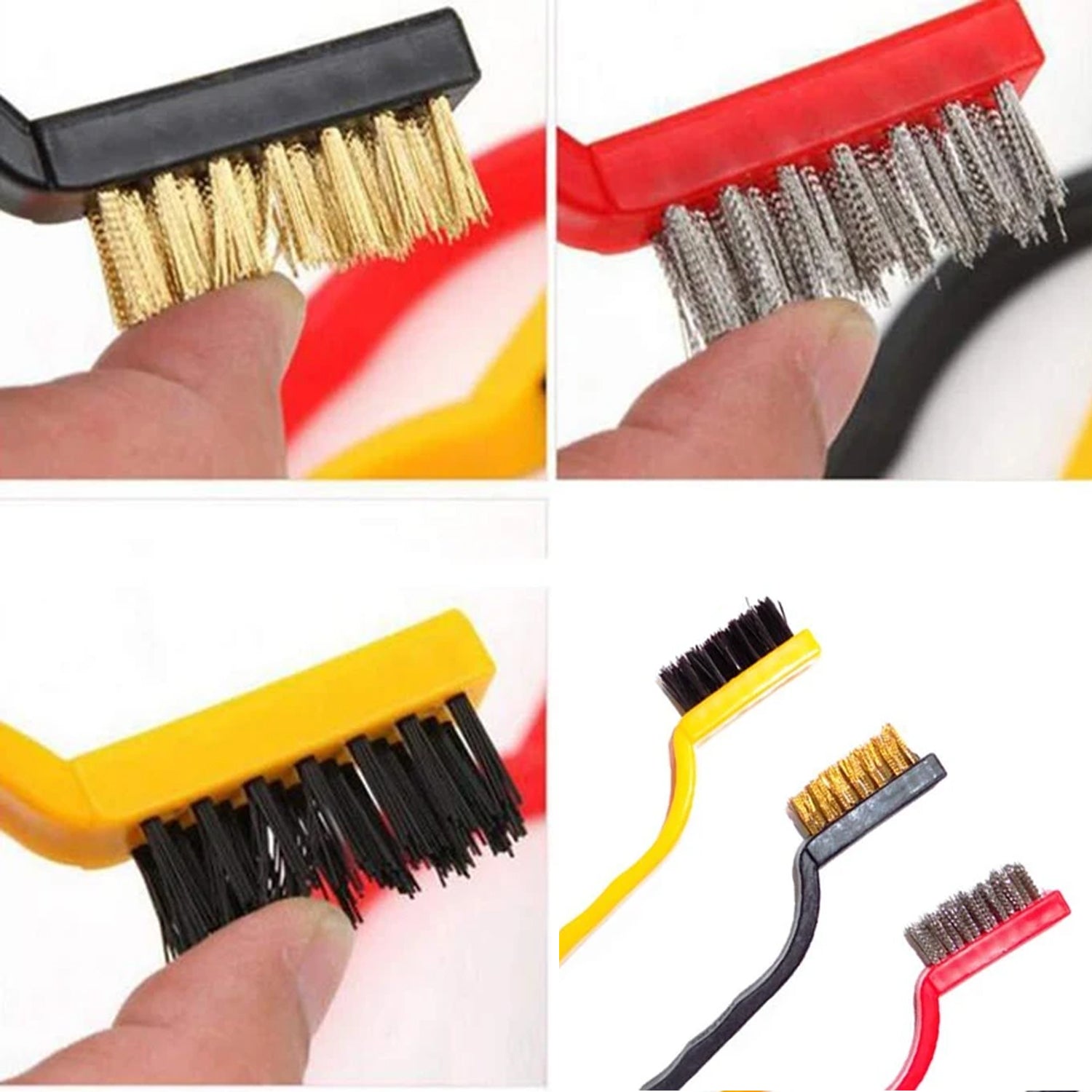 '-3 Pc Mini Wire Brush Set (Brass, Nylon, Stainless Steel Bristles)