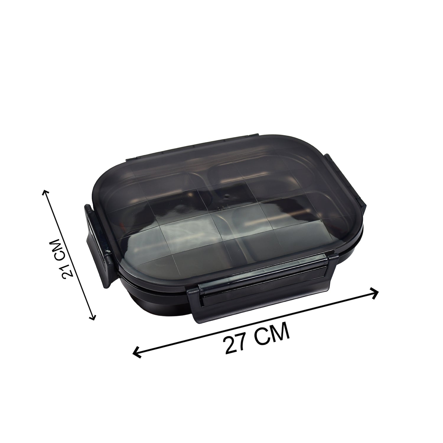 Black Transparent 4 Compartment Lunch Box for Kids and adults, Stainless Steel Lunch Box with 4 Compartments.