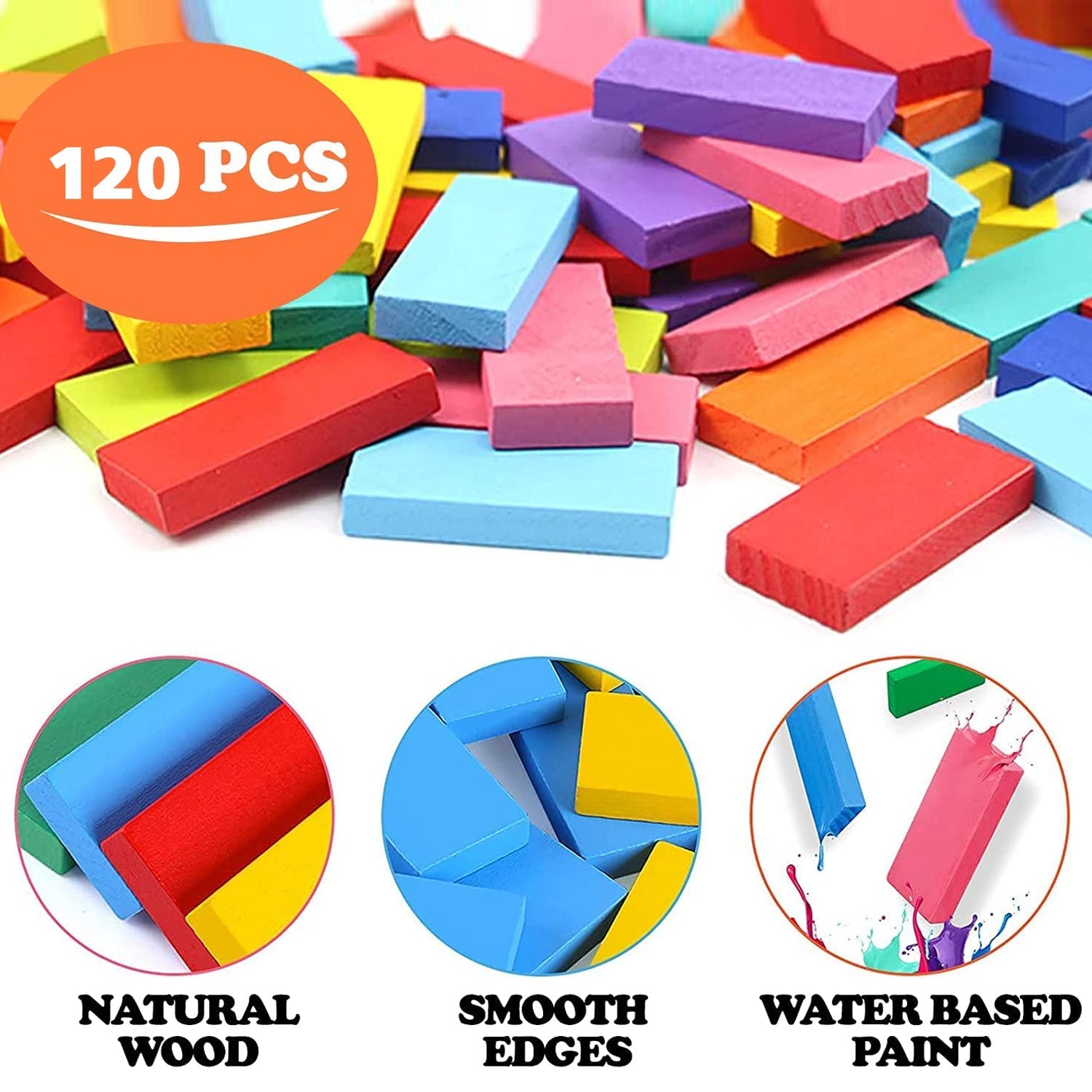 120Pc Dominoes Blocks Set Multicolor Wooden Toy Building Indoor Game Toy.