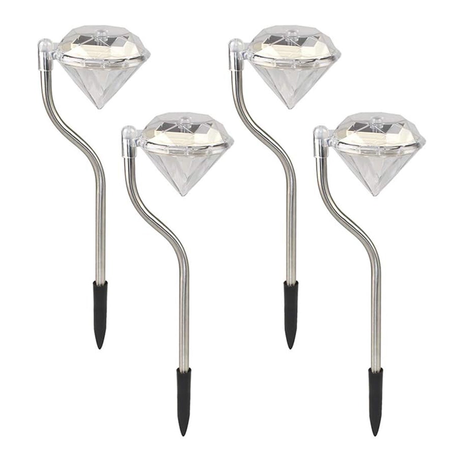 Diamond Shaped Solar Powered Stake Lights, Waterproof Outdoor Solar Power Lawn Lamps Led Spot Light Garden Pathway Stainless Steel Solar Landscape Lighting (4 Pcs Set)