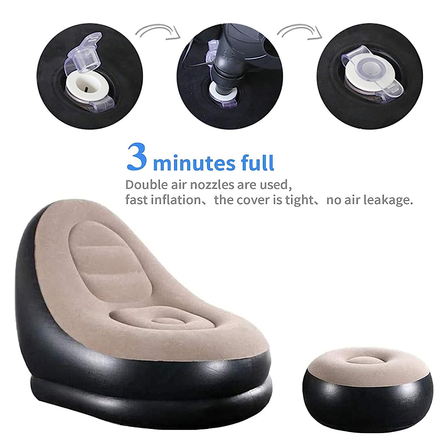 Inflatable Sofa Lounge Chair Ottoman, Blow Up Chaise Lounge Air Sofa, Indoor Flocking Leisure Couch for Home Office Rest, Inflated Recliners Portable Deck Chair for Outdoor Travel Camping Picnic.