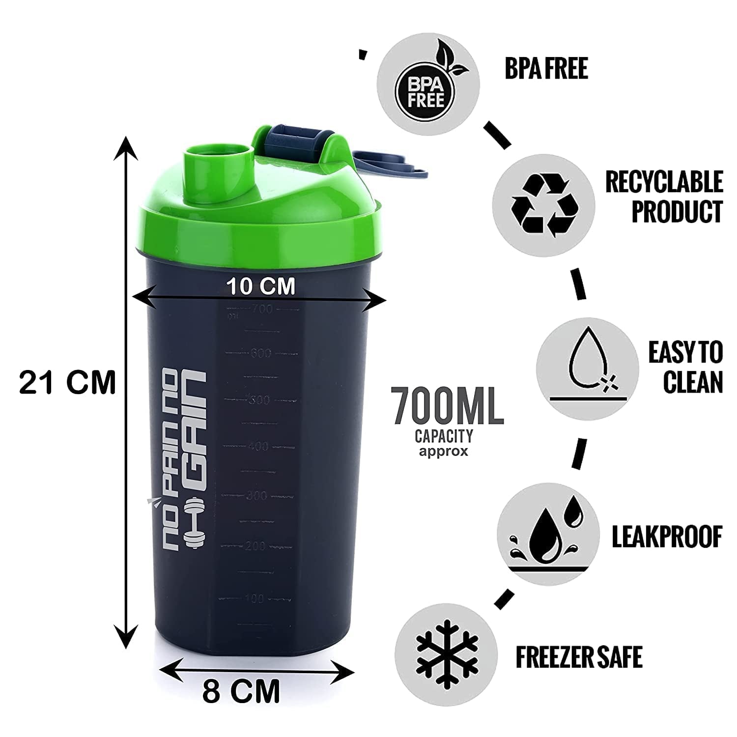 700ml Protein Shaker Bottle with Powder Storage 3-Compartment Gym Shake Blender