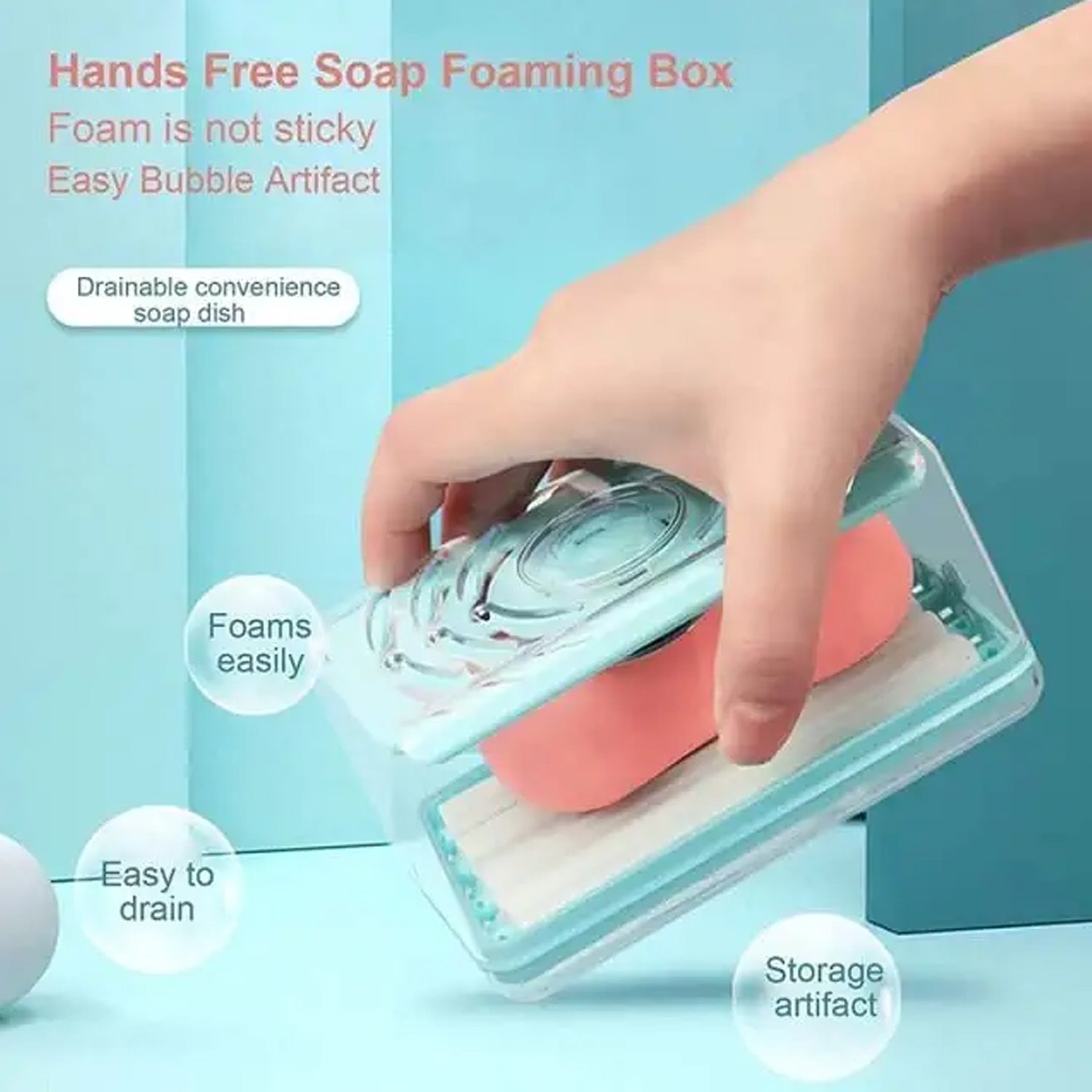 2-in-1 Portable Soap Dish & Soap Dispenser with Roller and Drain Holes, Multifunctional Soap Holder Foaming Soap Bar Box for Home, Kitchen, Bathroom