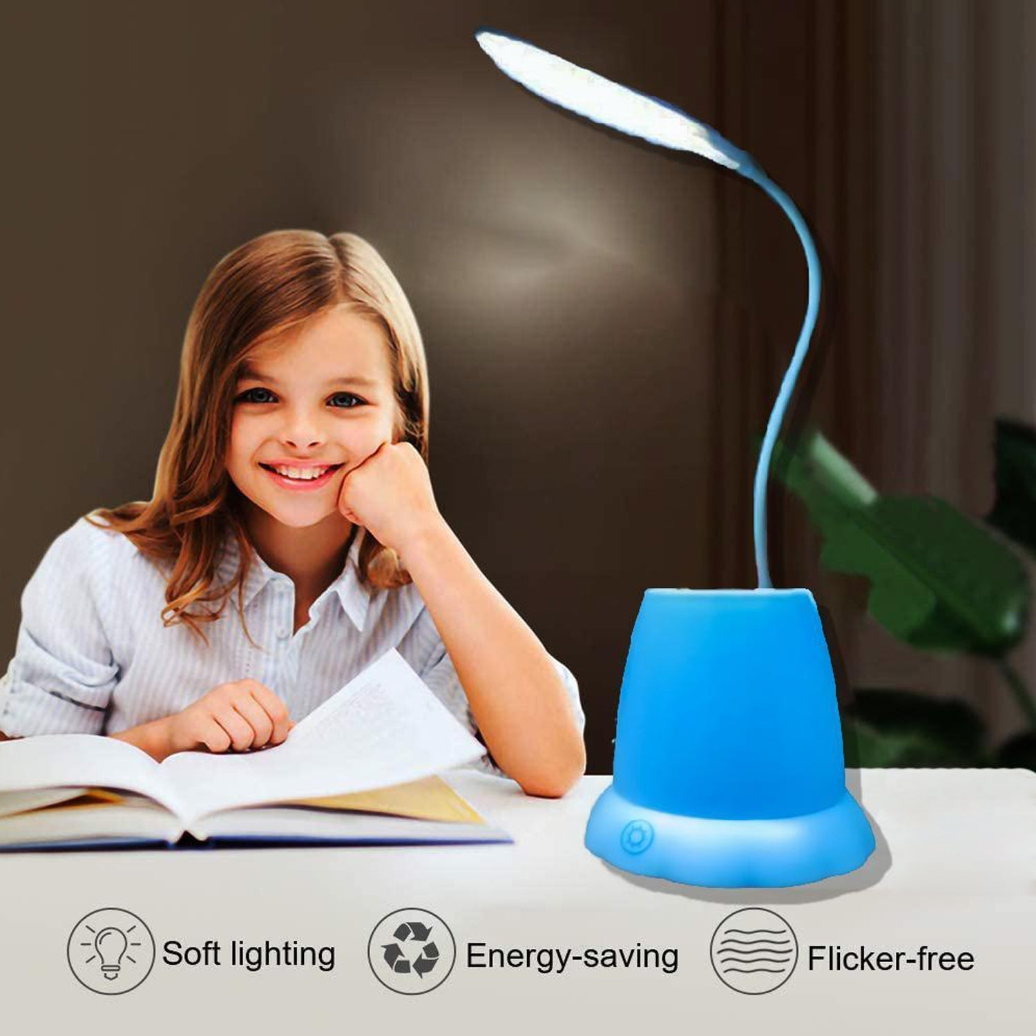 Desk Lamp with Pen Holder Table Lamp with Pencil Stand for Home Office