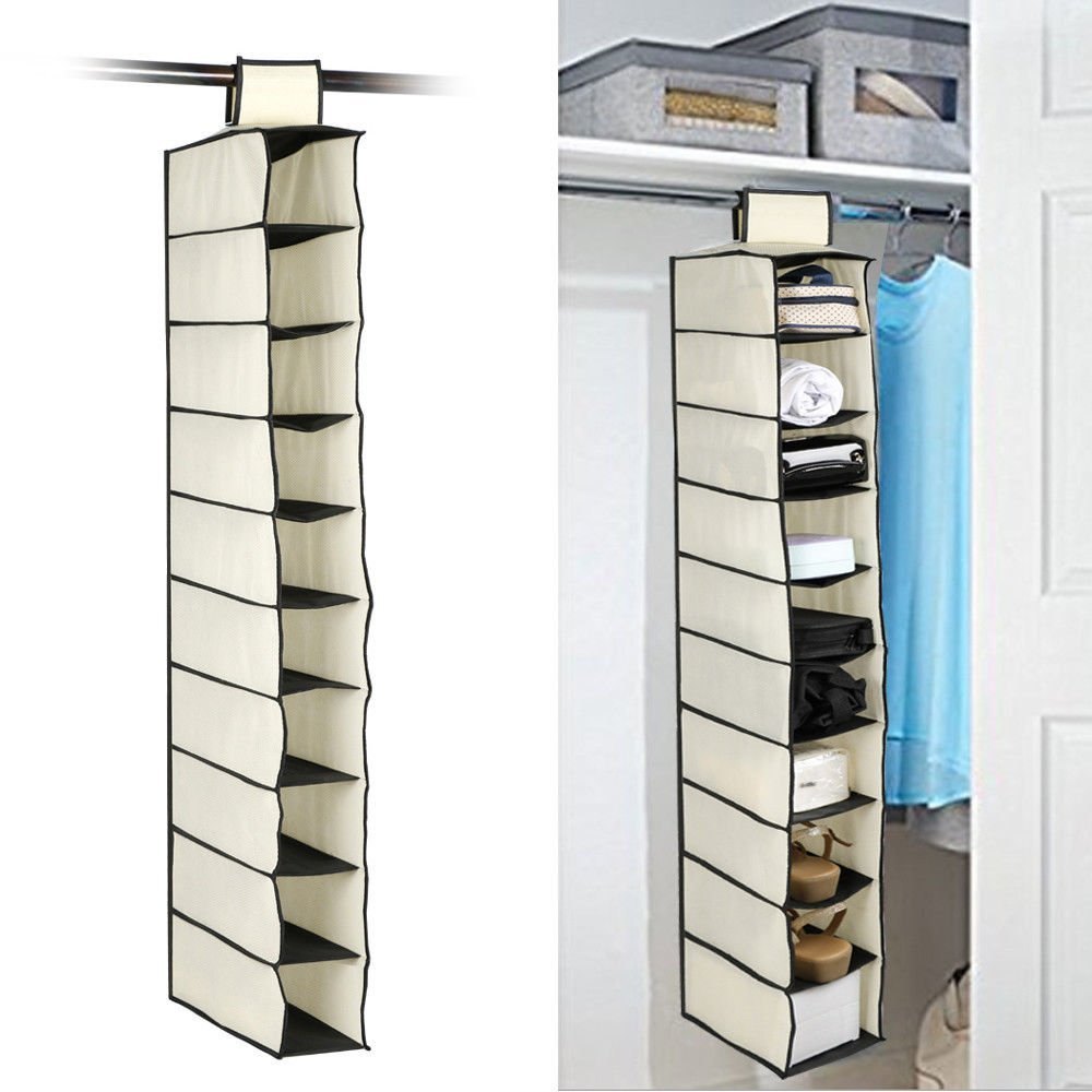 10 Tier Multipurpose Storage Rack, Foldable, Collapsible Fabric Wardrobe Organiser for Clothes