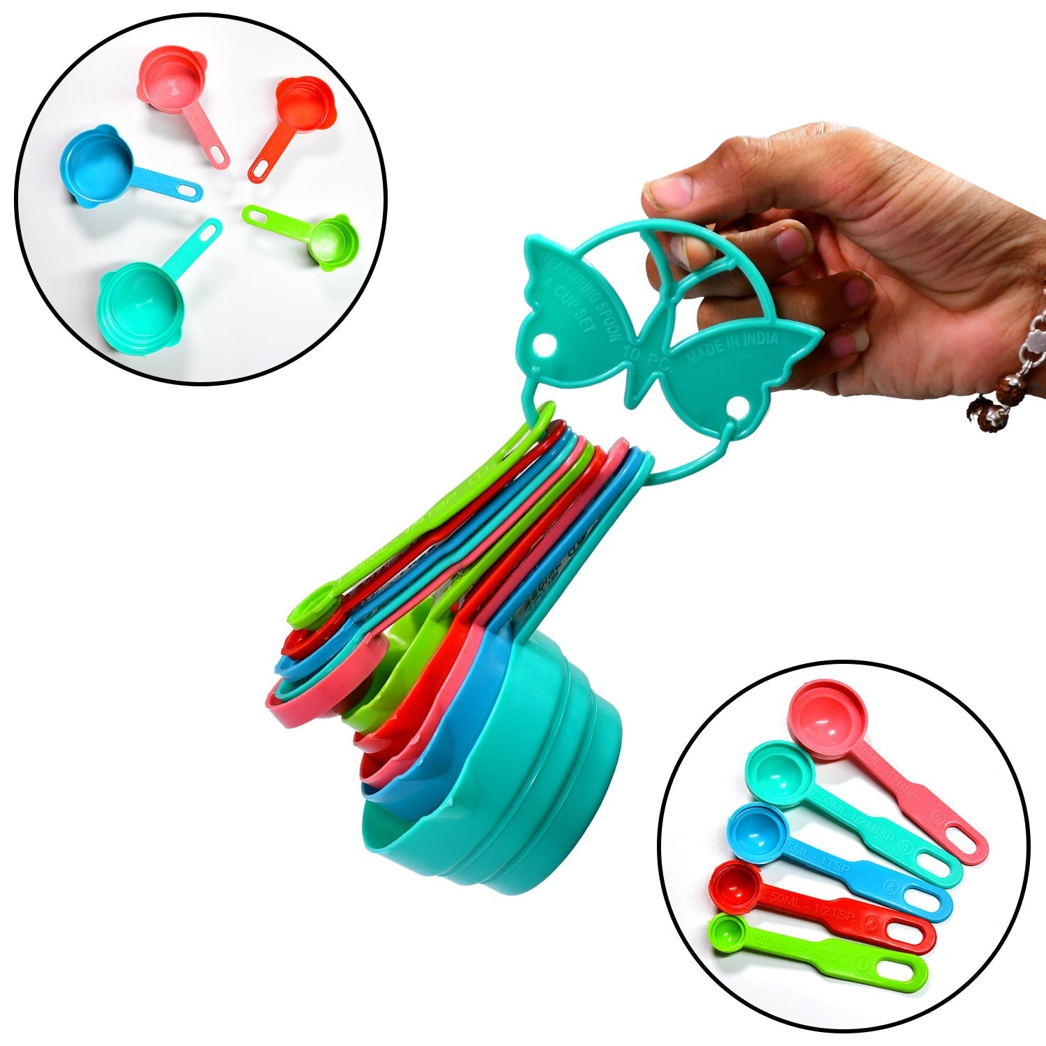 10Pcs Plastic Measuring Spoons and Cups Set for Home Kitchen Cooking.