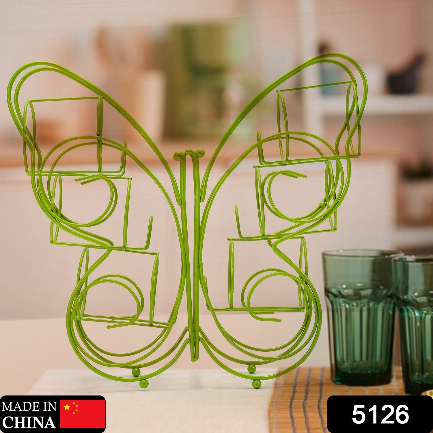 Butterfly Shape Stainless Steel 6 Hole Glass Holder