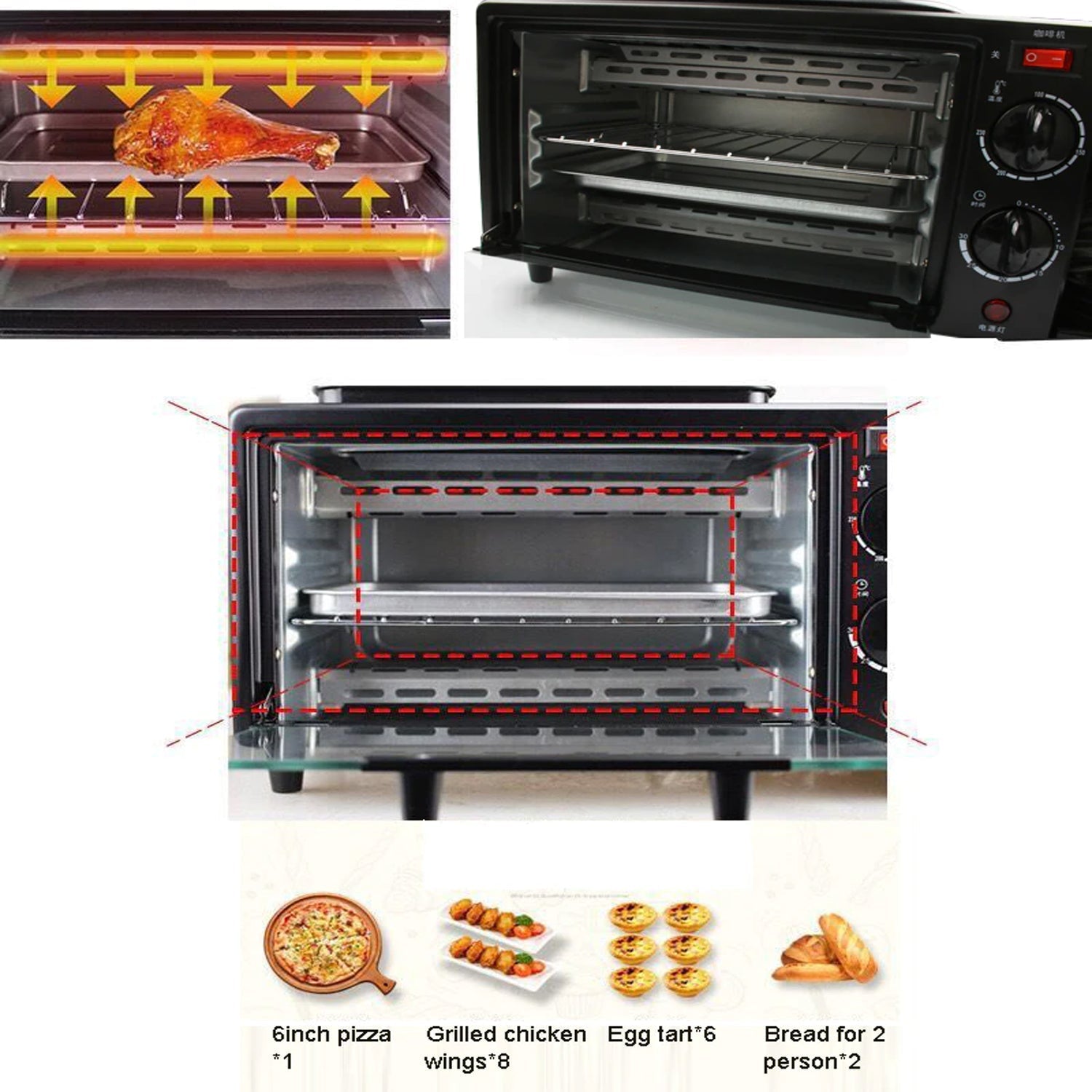 3 in 1 Breakfast Maker Portable Toaster Oven, Grill Pan & Coffee Maker Full Breakfast Ready at One Go