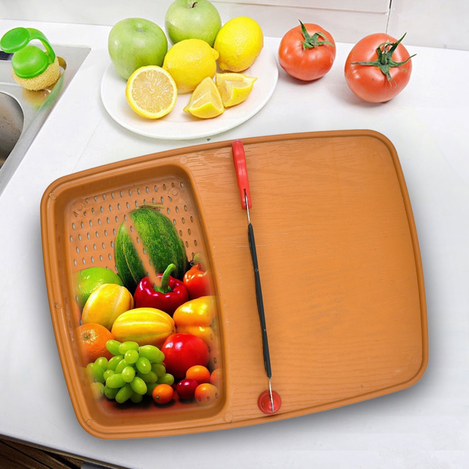 Thick Plastic Kitchen Chopping Cutting Slicing Tray with Holder