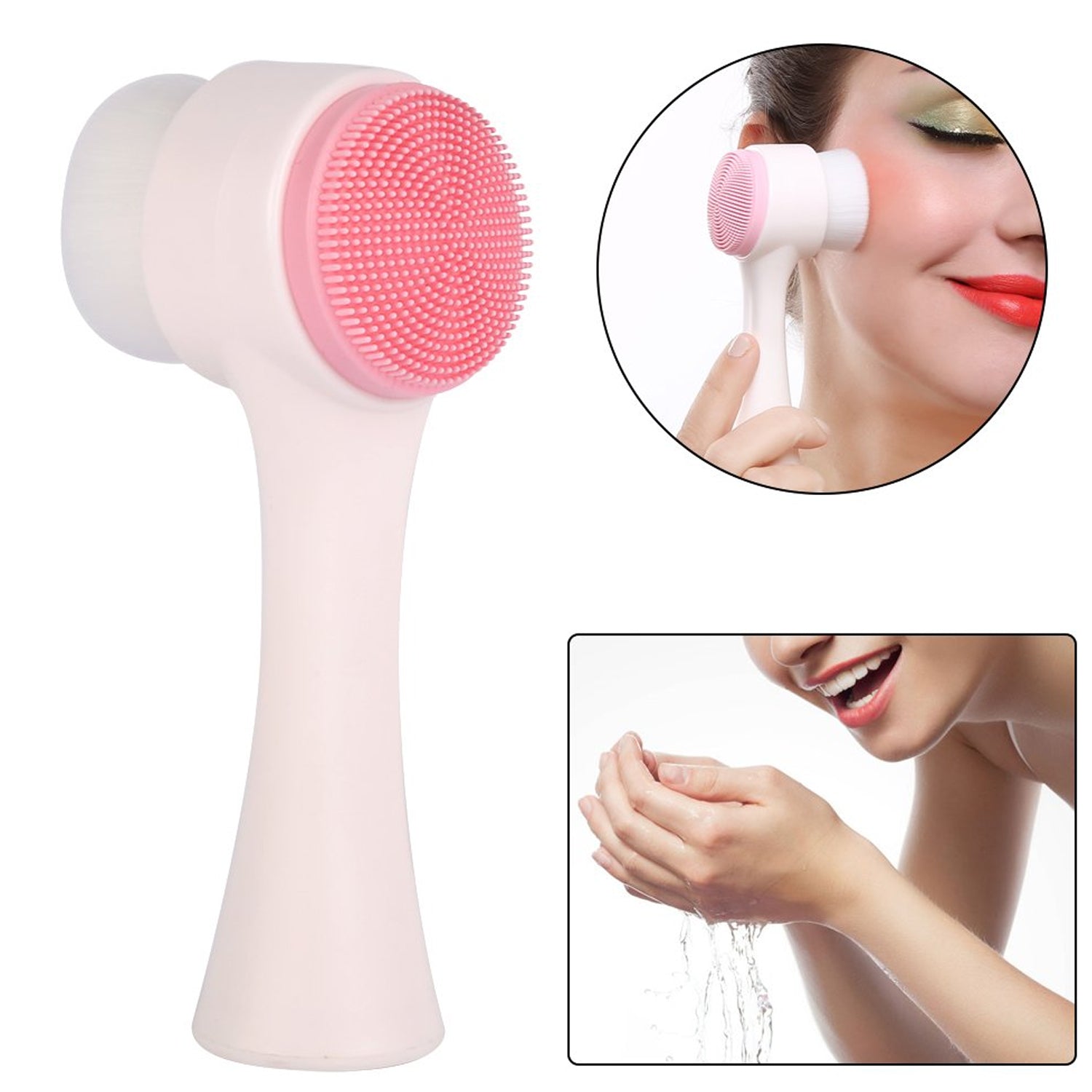 2 in 1 Facial Brush Cleansing | Manual Face Scrubber | Silicone Double-Sided Face Wash Brush for Sensitive, Delicate, Dry Skin (1 Pc)