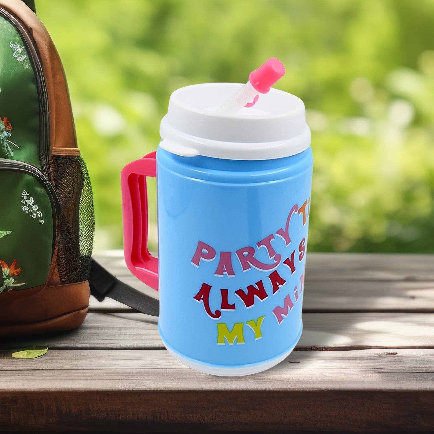 Insulated Mug with Lid Handle Flexible Straw with Cap (709 ML)