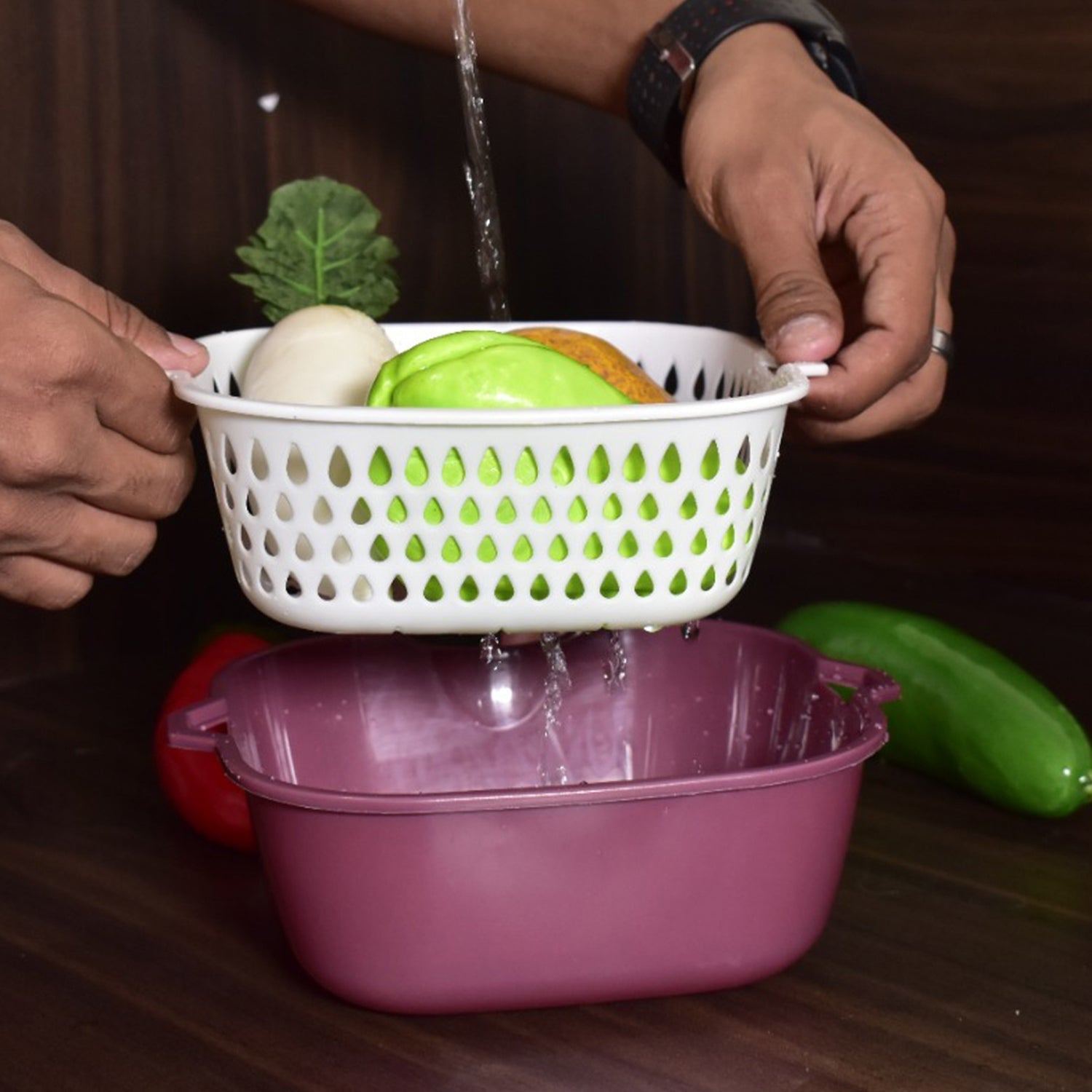 2 In 1 Basket Strainer To Rinse Various Types Of Items Like Fruits, Vegetables Etc.