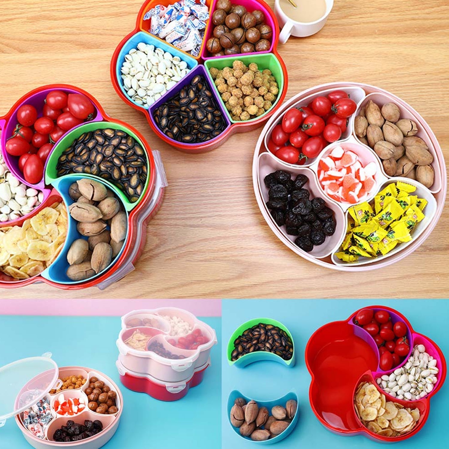 5Compartments Party Food Storage Snack Nuts Box For Peanuts Fruits and Candy Box For Home & Kitchen Use