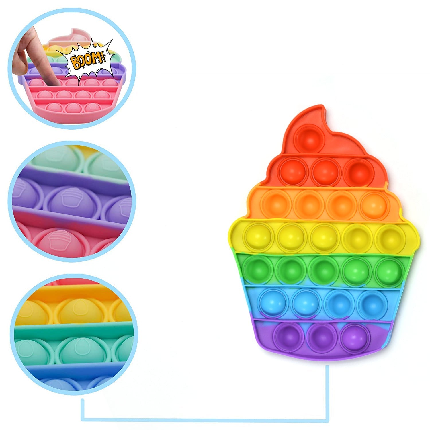 Ice Cream Softy- Fidget Popping Sounds Toy, BPA Free Silicone, Push Bubbles Toy for Autism Stress Reliever, Sensory Toy Pop It Toy