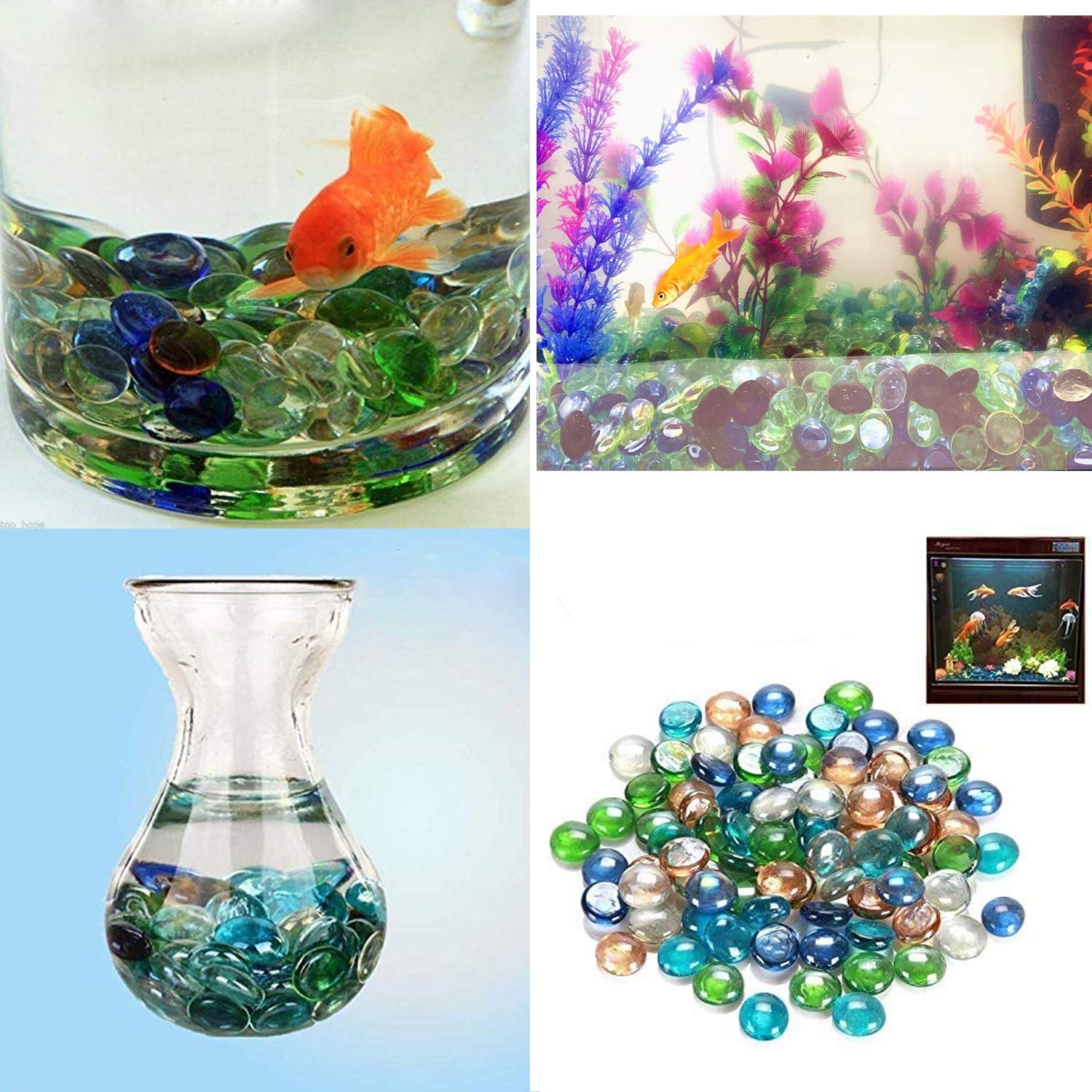 Glass Gem Stone, Flat Round Marbles Pebbles for Vase Fillers, Attractive pebbles for Aquarium Fish Tank.