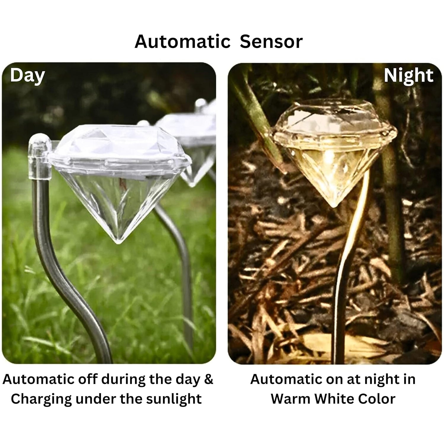 Diamond Shaped Solar Powered Stake Lights, Waterproof Outdoor Solar Power Lawn Lamps Led Spot Light Garden Pathway Stainless Steel Solar Landscape Lighting (4 Pcs Set)