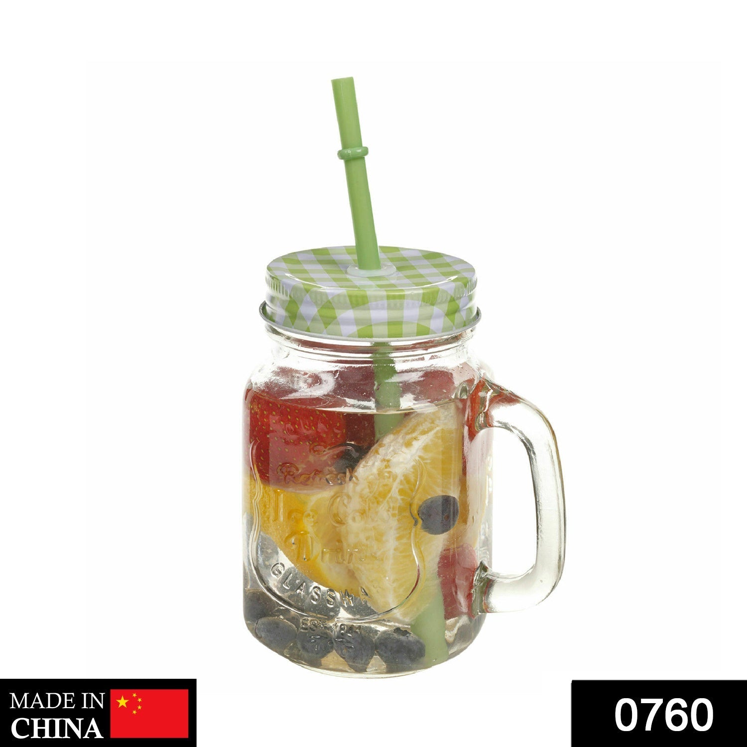 Drinking Cup / Glass / Mug Mason Jar with Handle & Straw