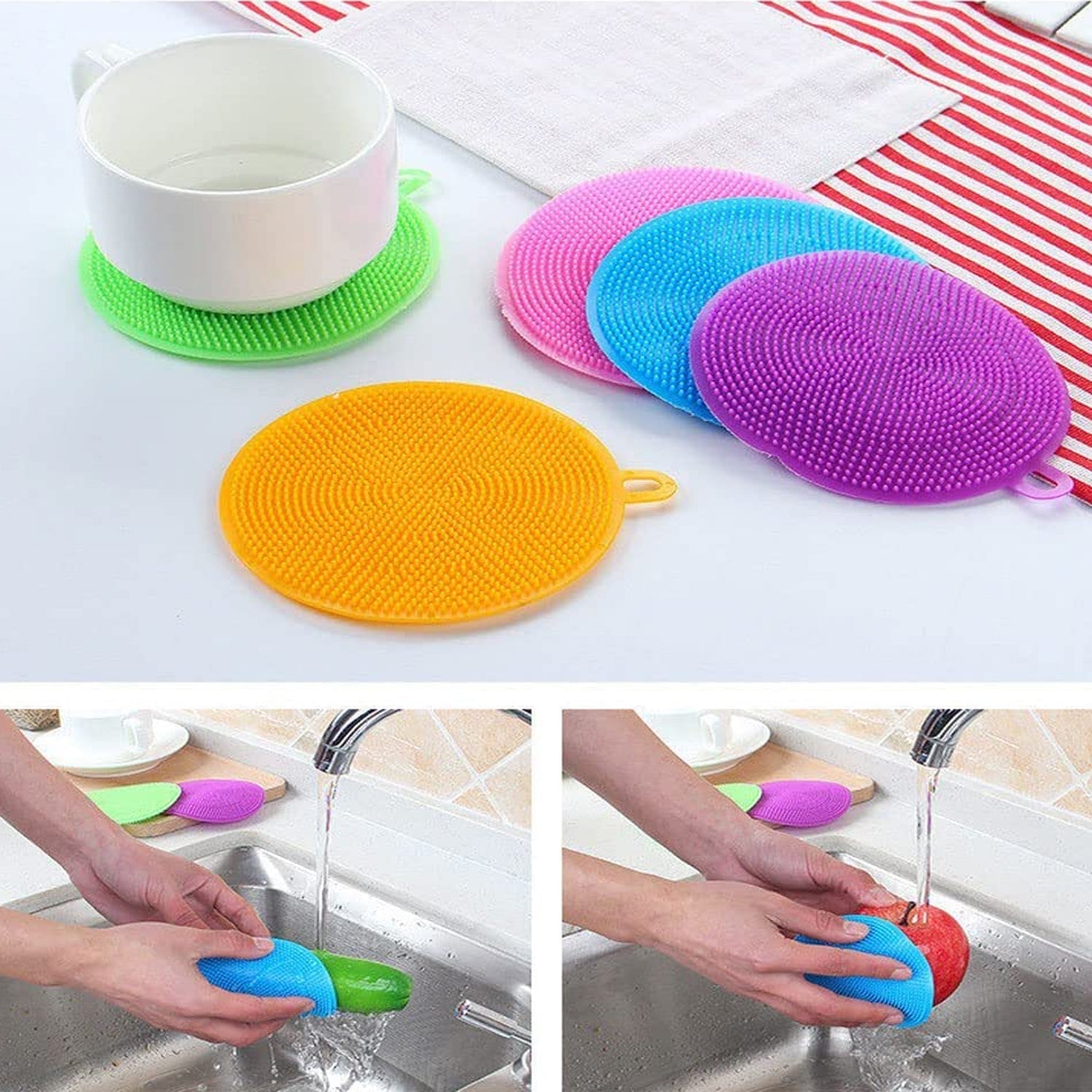 Cleaning Supplies Sponges Silicone Scrubber for Kitchen Non Stick Dishwashing & Baby Care Sponge Brush Household Health Tool( Pack of 5pc).