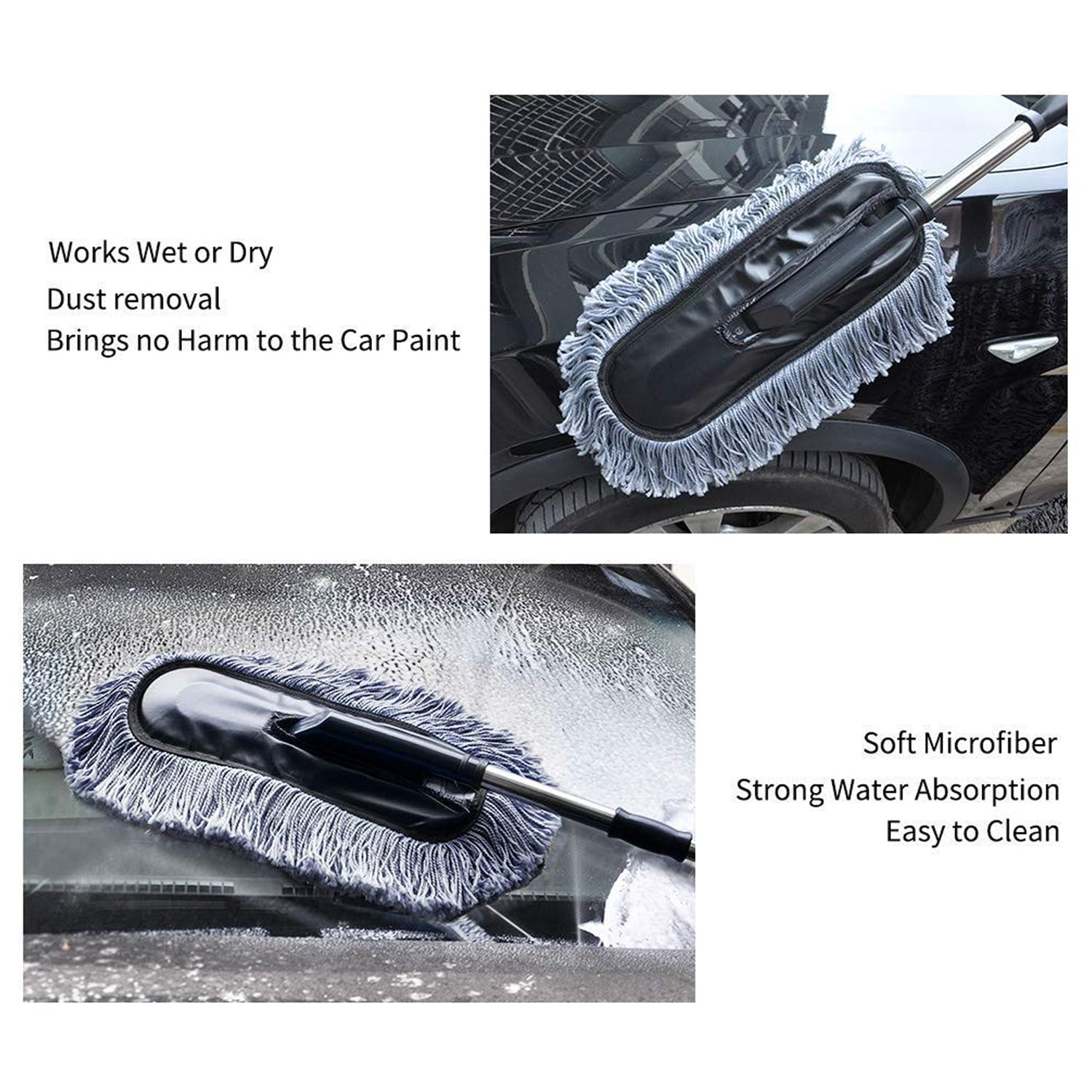 Car Duster, Long Retractable / Soft / Non-Slip / Handle Multipurpose Microfiber Wash Brush Vehicle Interior and Exterior Cleaning Kit with for Car, Boats or Home